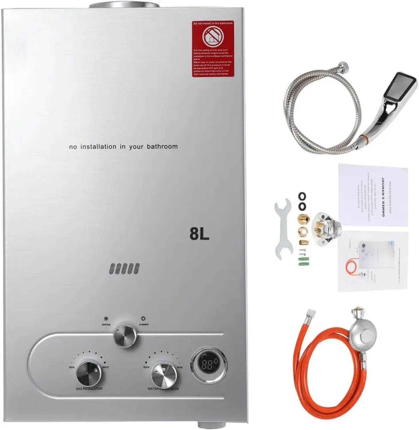 16 kW Tragbarer Gasdurchlauferhitzer für Outdoor-Duschen, mit Gasdruckminderer