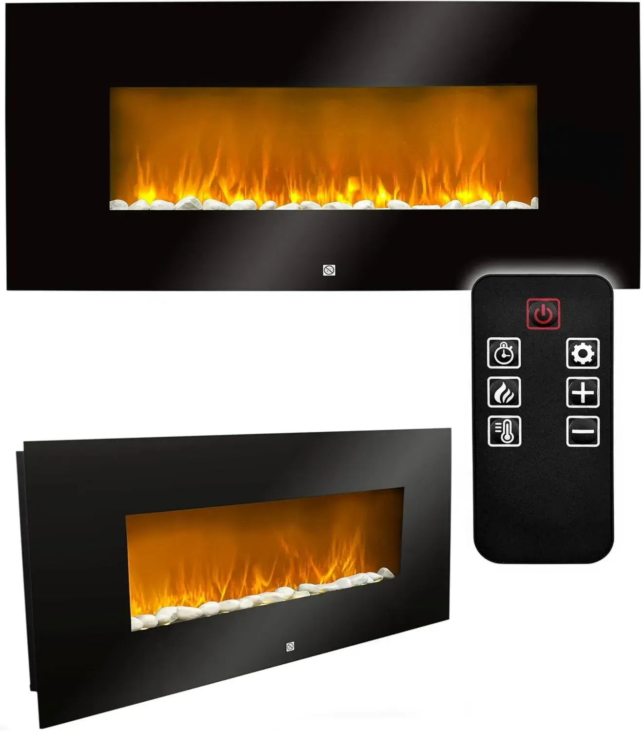 Elektrischer Wandkamin 94cm mit LED-Flammeneffekt und 2000W Heizfunktion, inkl. Thermostat, Timer und Fernbedienung, modernes Design, schwarz