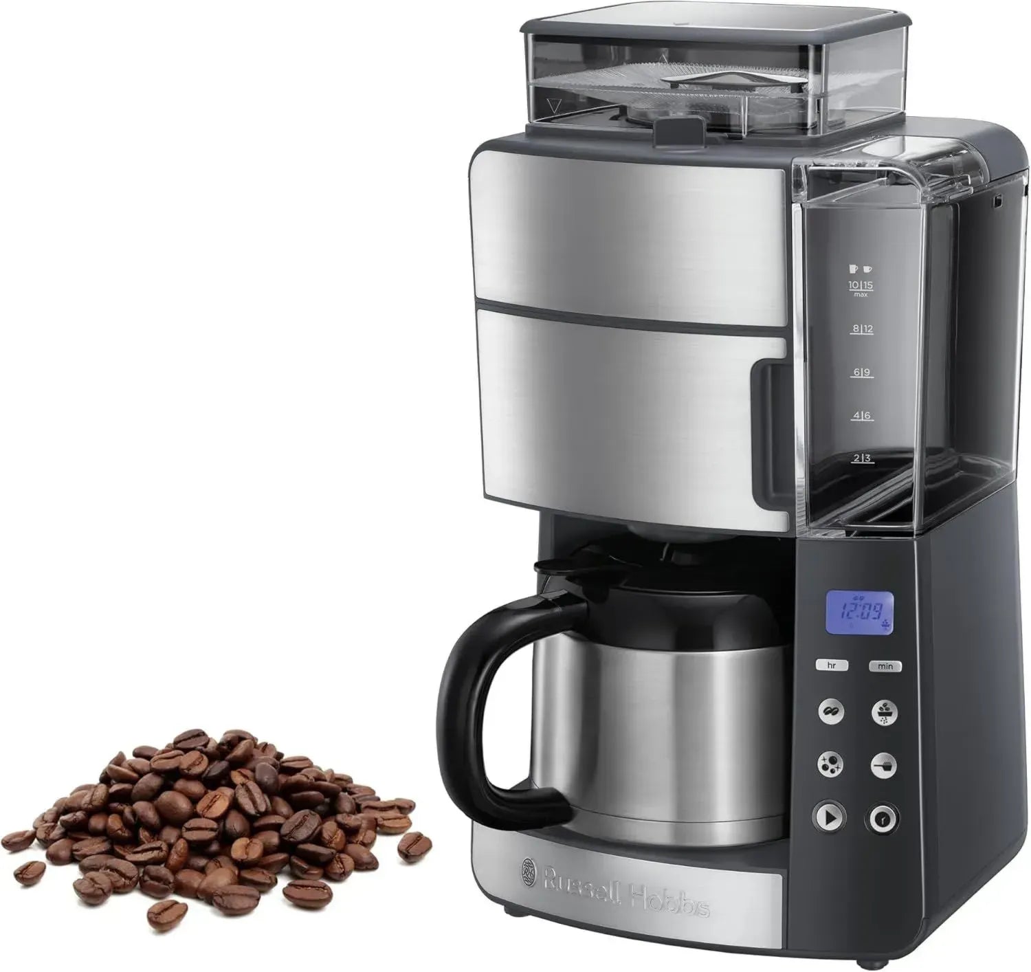 Russell Hobbs Kaffeemaschine mit Mahlwerk und Thermokanne, einstellbare Mahlgrade, digitaler Timer