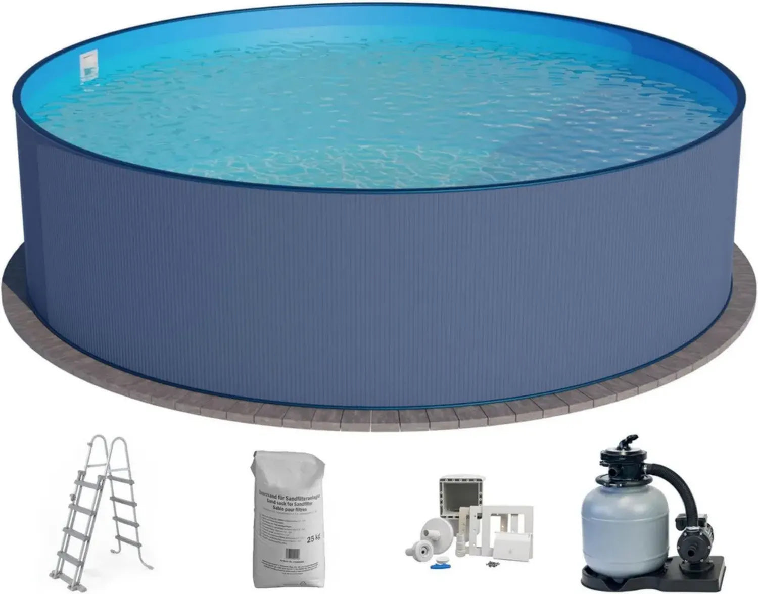 Runder Stahlwandpool Set 450x120 cm, anthrazit, mit blauer Folie