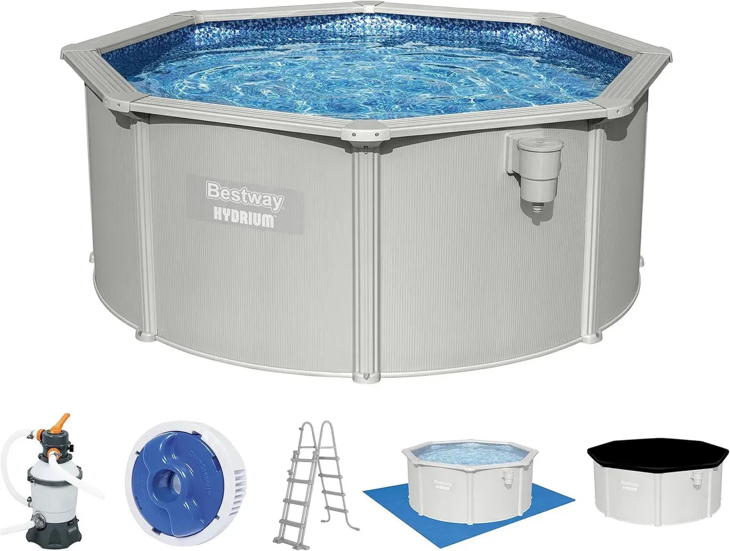 Bestway Hydrium Stahlwandpool Set mit Sandfilter, rund Ø 300 x 120 cm, grau