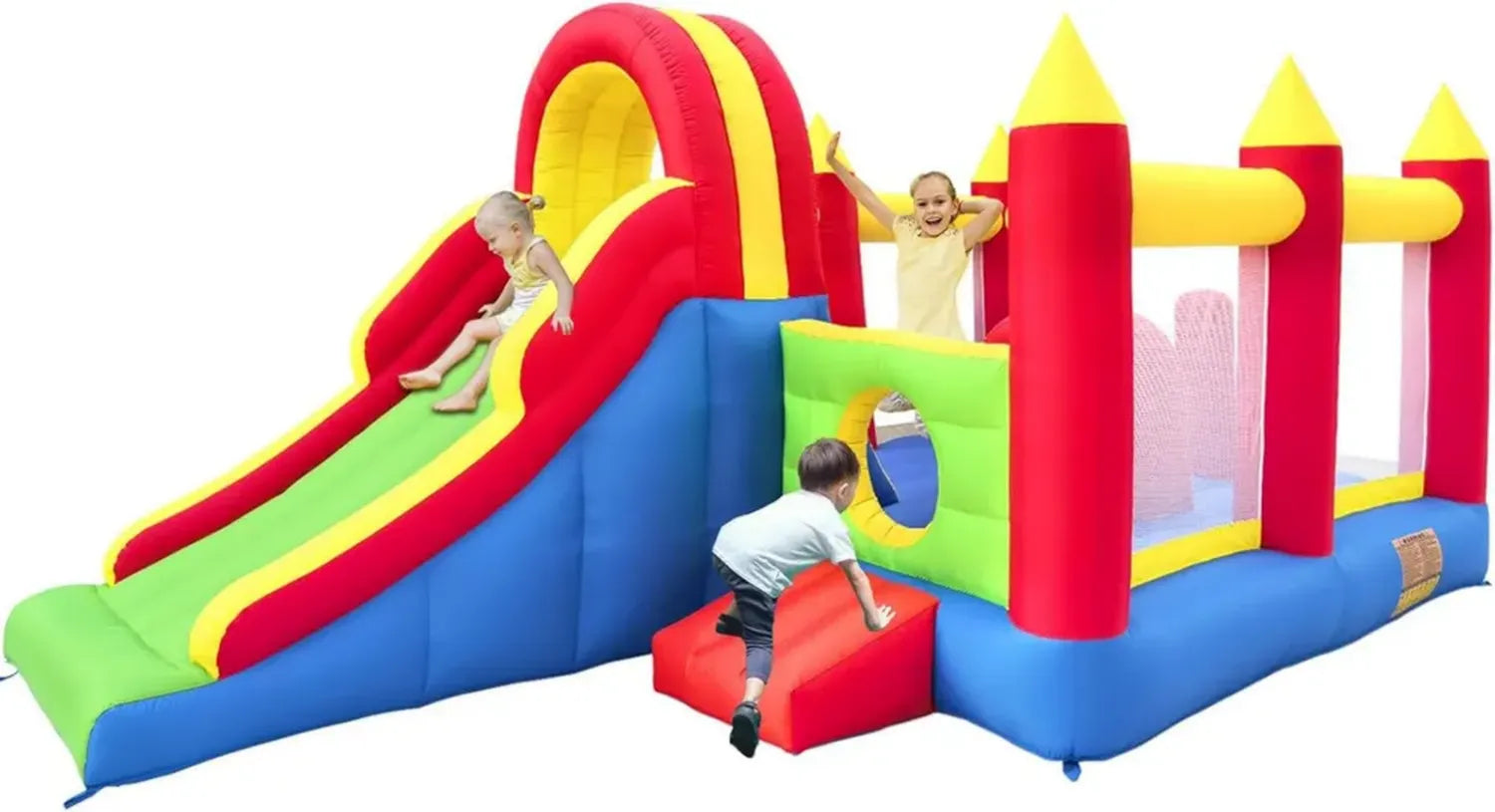Große Hüpfburg XXL mit Rutsche und Trampolin für Kinderfeste, 592x290x216 cm