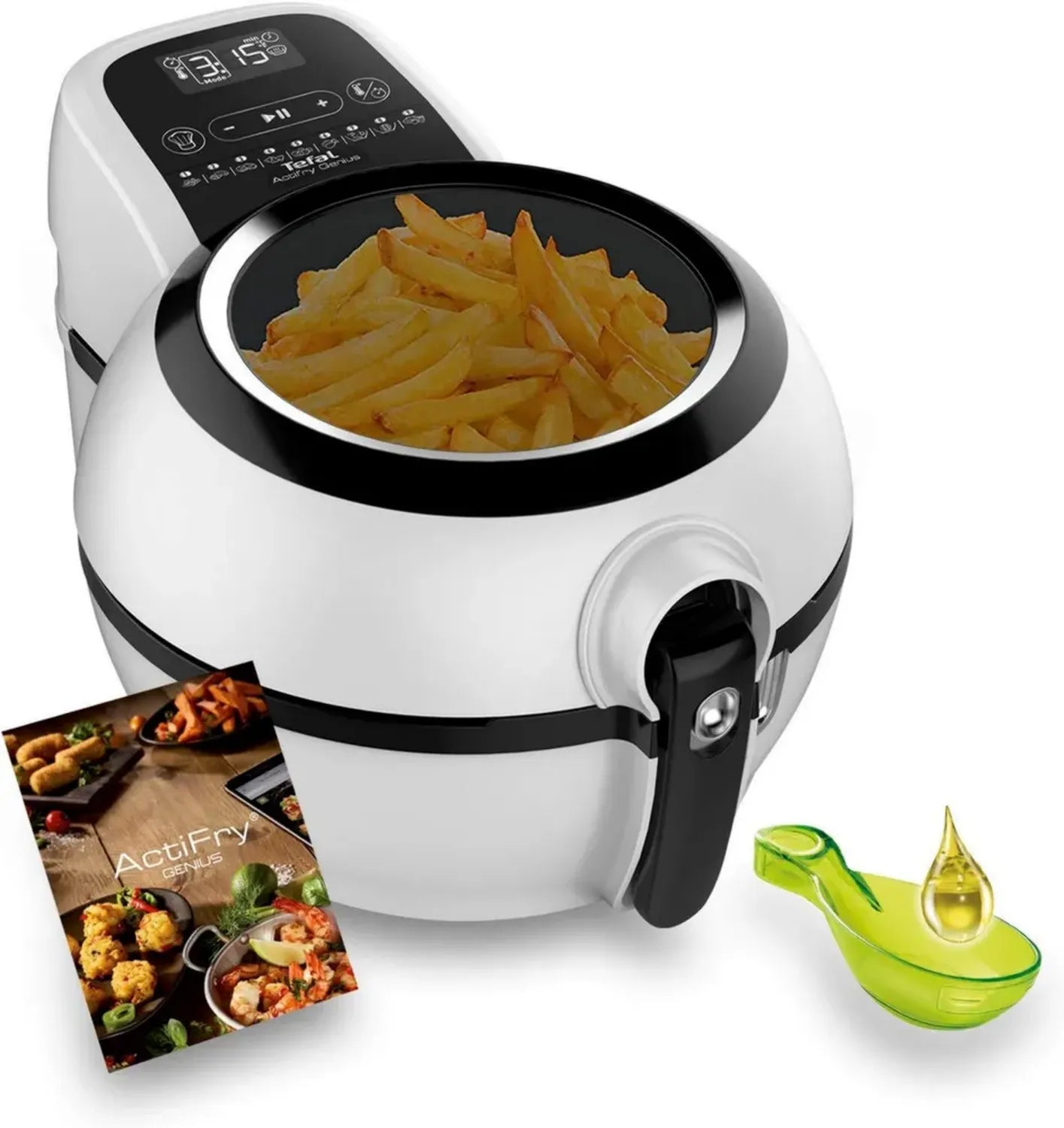 Tefal Actifry Genius Heißluftfritteuse, 1,2 kg, ohne Öl, 9 Programme, Snackzubehör, Touch-Bedienung, Rezeptbuch, spülmaschinengeeignet, schwarz