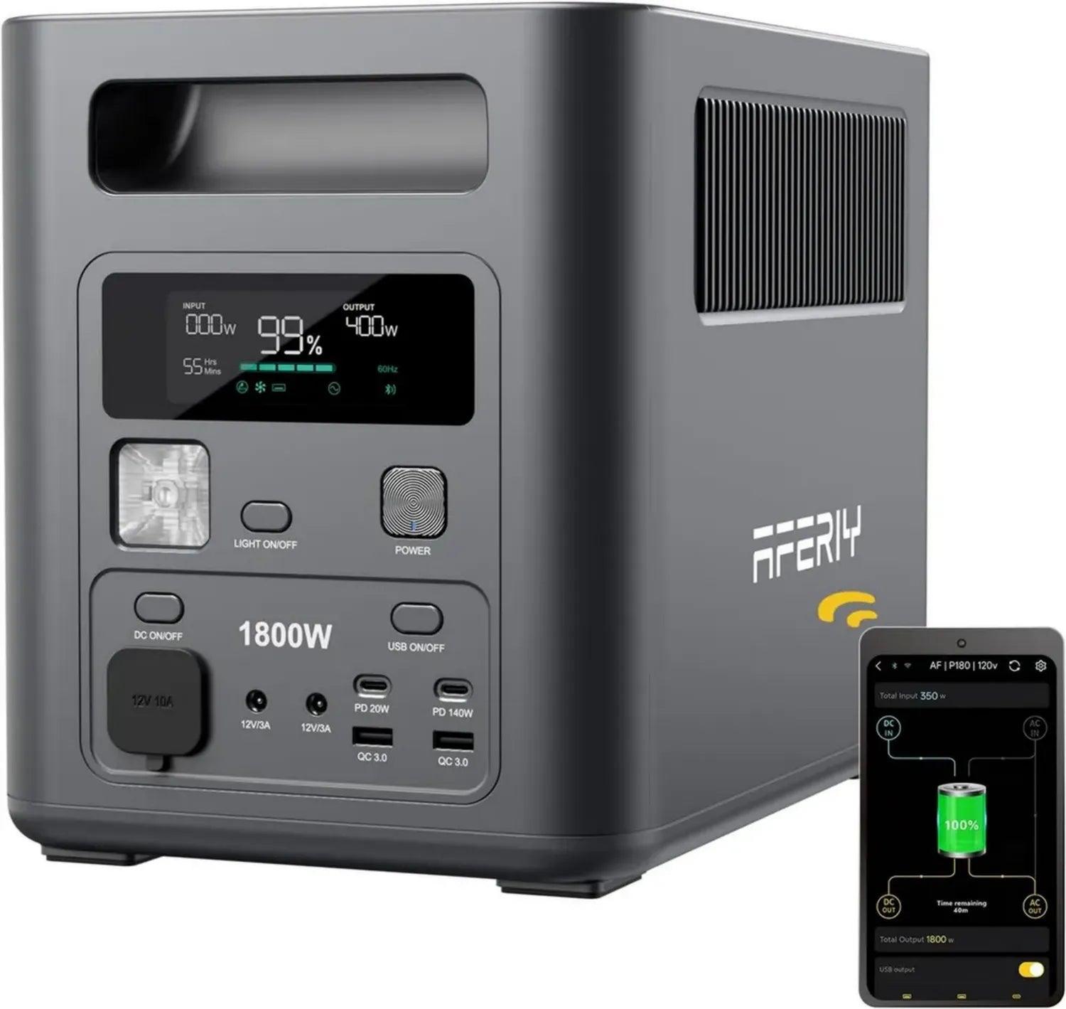 AFERIY 1800W Tragbare Powerstation 1024Wh - Schnellladung, Solargenerator, LiFePO4, USV <10ms, Reine Sinuswelle, 9 Anschlüsse, APP-Steuerung, Ideal für Camping & Notfälle