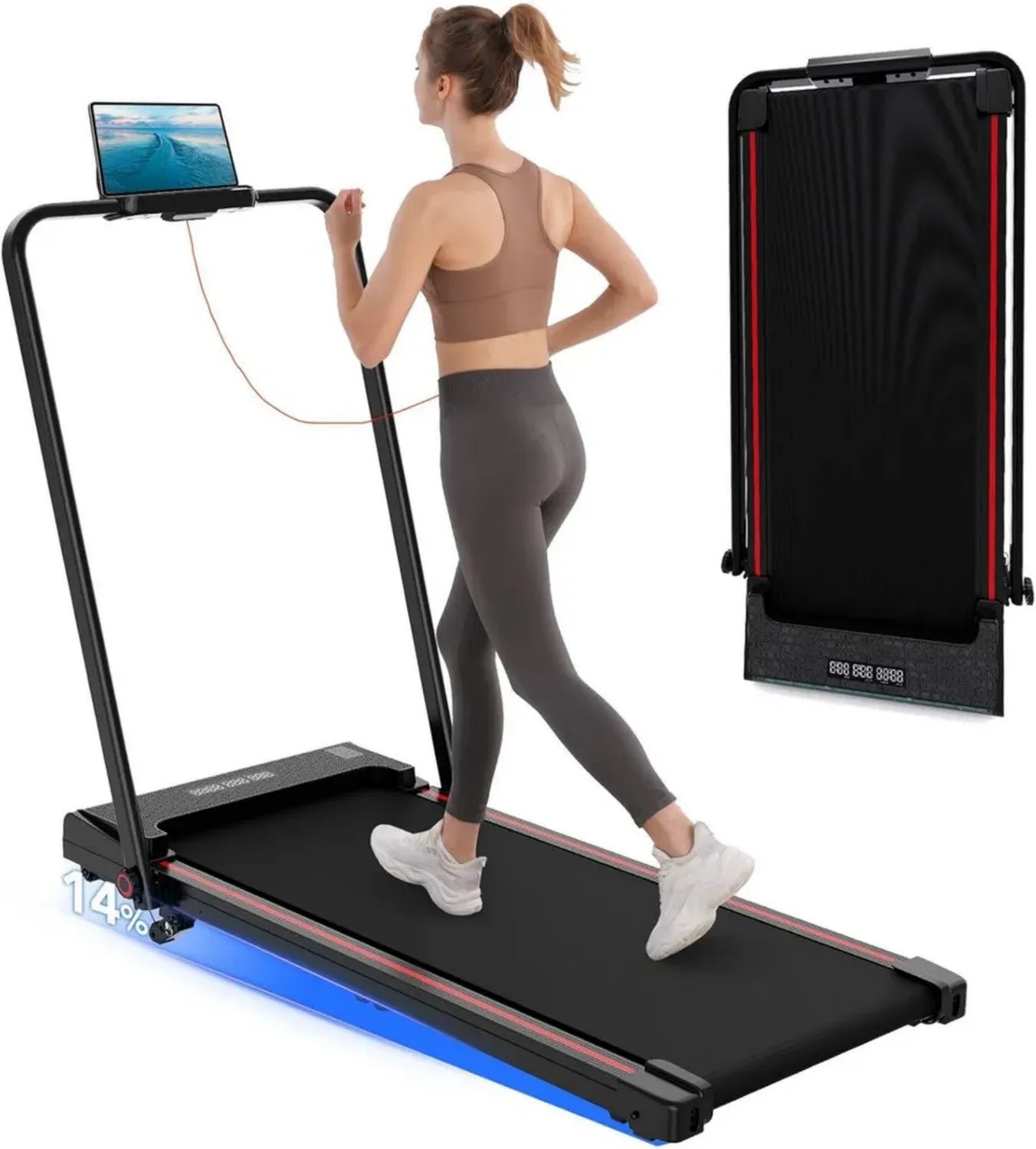 Klappbares Laufband für Zuhause mit 4 Funktionen, 1-12 km/h, leiser 1400W Motor, 3-stufige Steigung, LED-Anzeige und Fernbedienung
