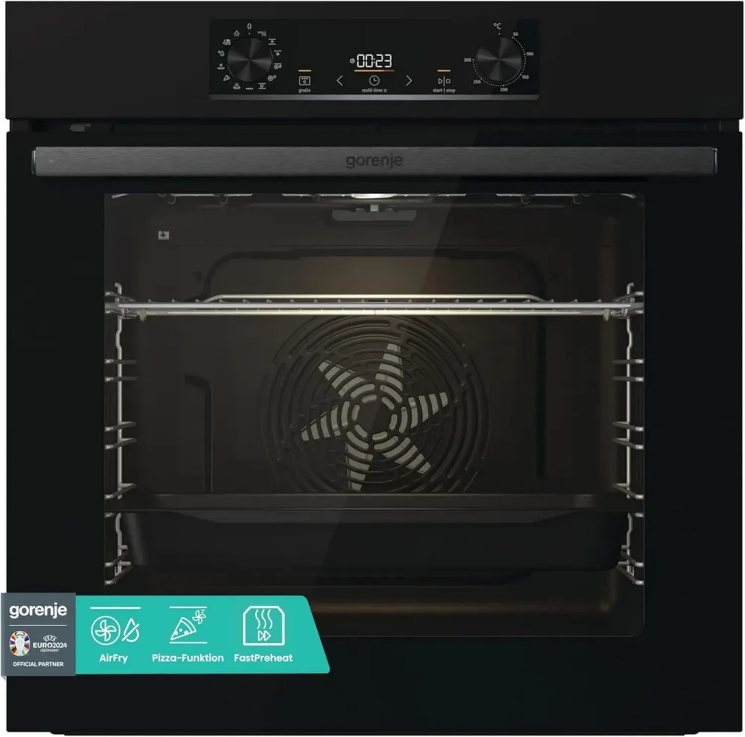 Gorenje Einbau-Backofen 77L mit Pyrolyse und Heißluft, ExtraSteam Funktion, AirFry, sanftes Schließen, PerfectGrill, PizzaModus 300°C, Kindersicherung, schwarz