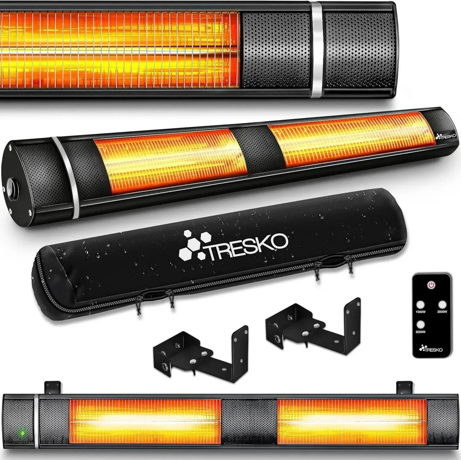 TRESKO 3000W Infrarot-Heizstrahler mit Fernbedienung, 3 Heizstufen, für Innen- und Außenbereich, ideal für Terrasse und Wickeltisch