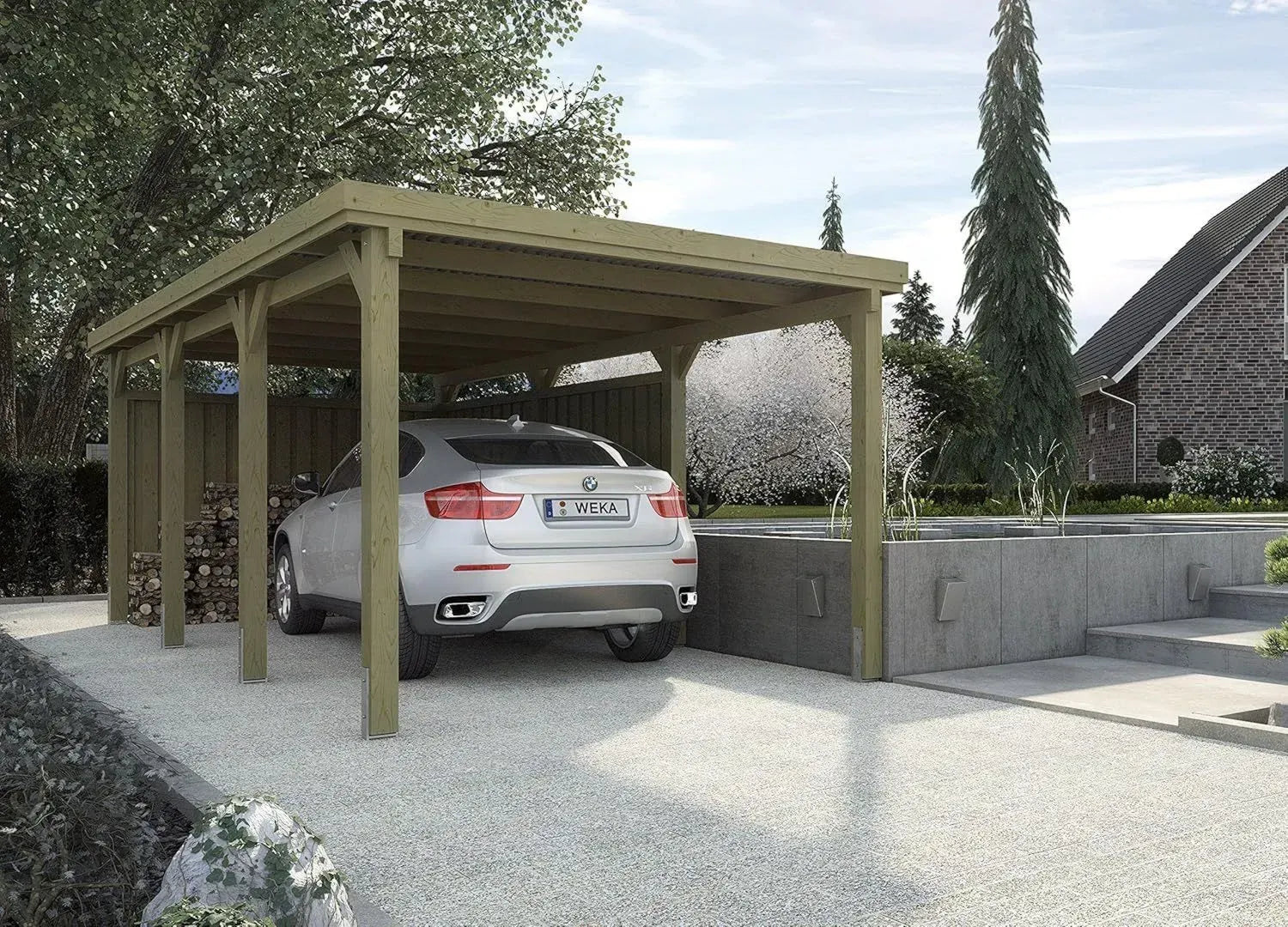 Weka Einzelcarport für Flachdächer Größe 2