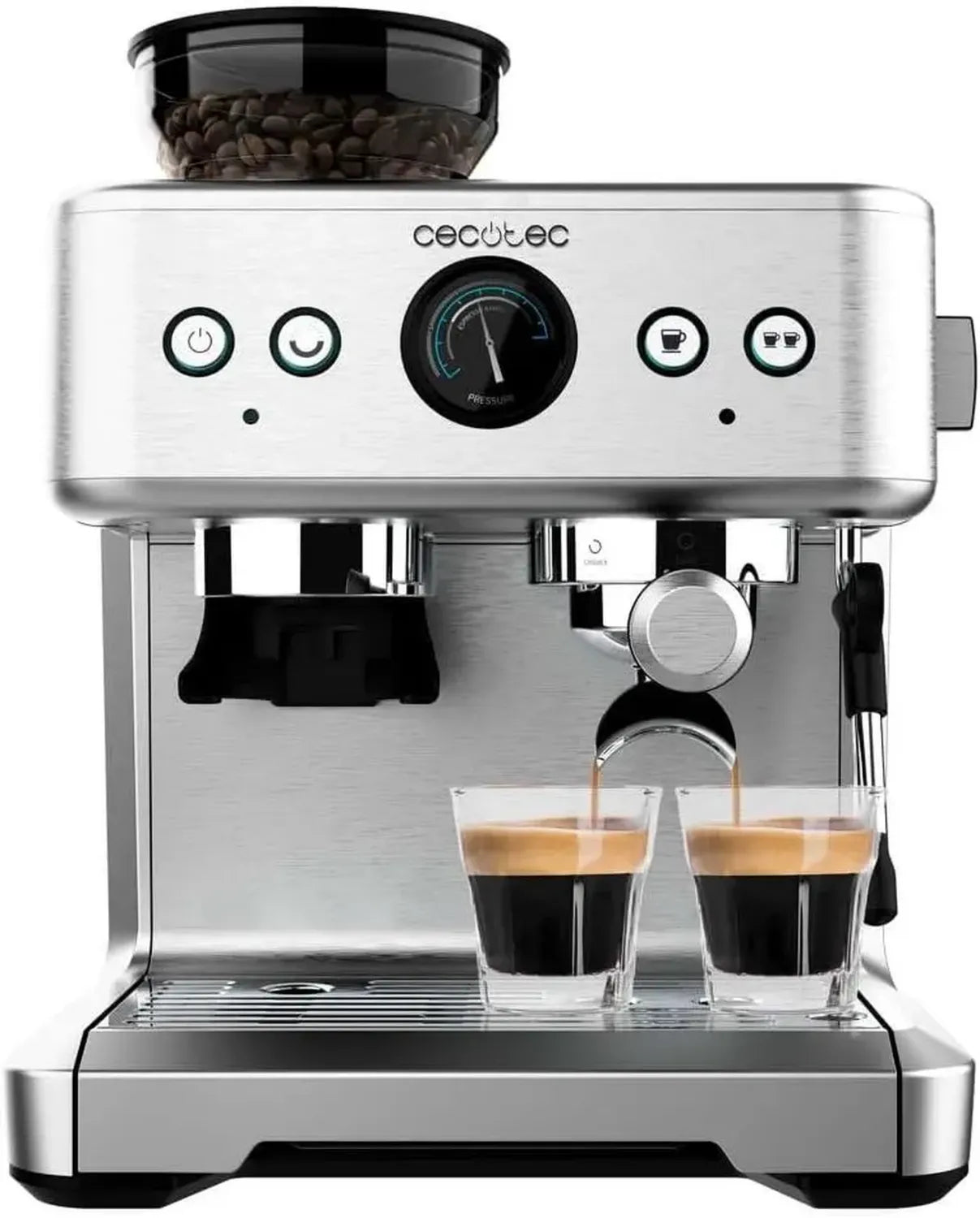 Cecotec Barista Maestro Espressomaschine, 2250 W, 20 Bar, integrierte Mühle, Manometer, Dual-Thermoblock, Dampfgarer