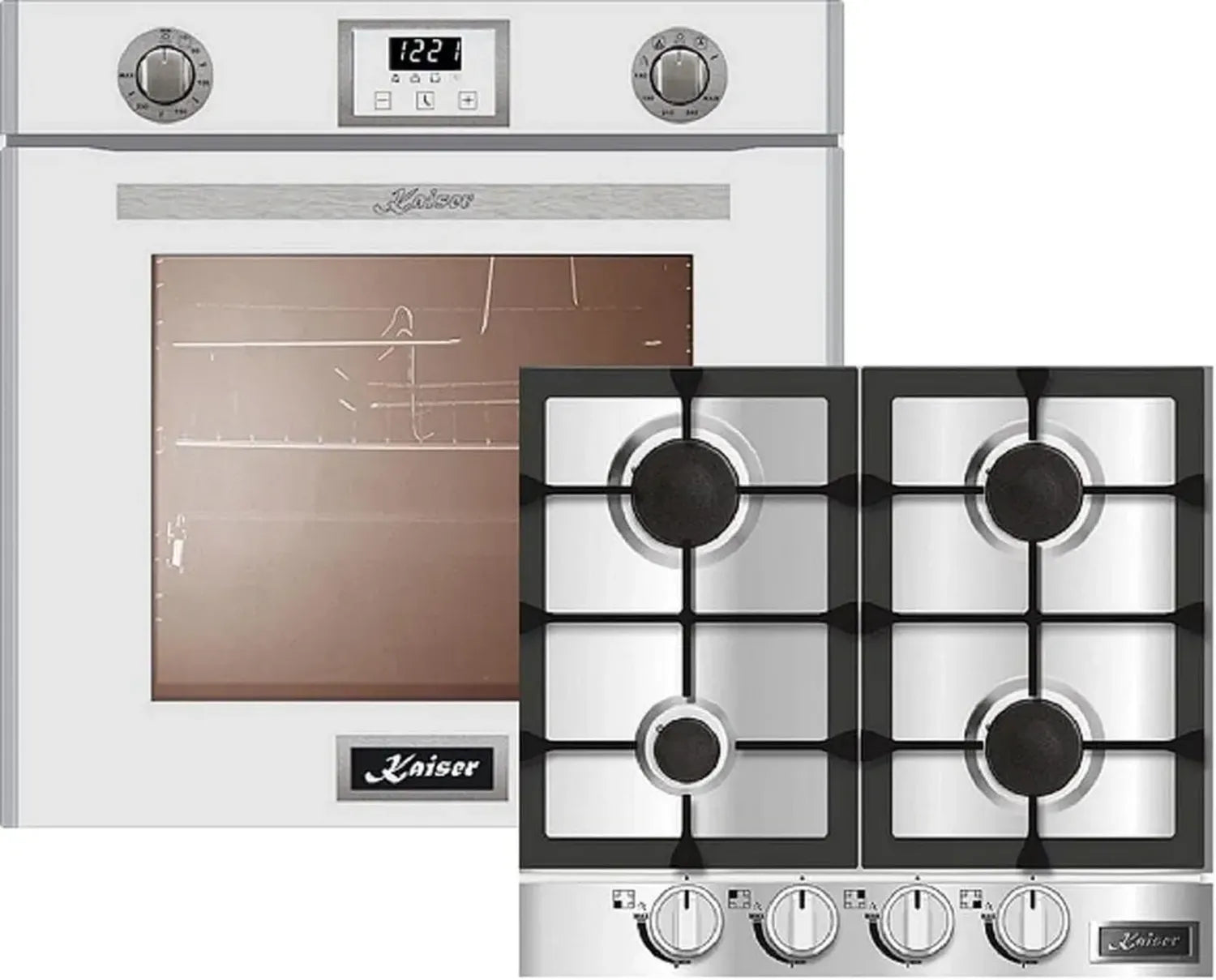 Kaiser Einbau-Gasbackofen-Set 60 cm Weiß, mit Gasherd und Selbstreinigungsfunktion