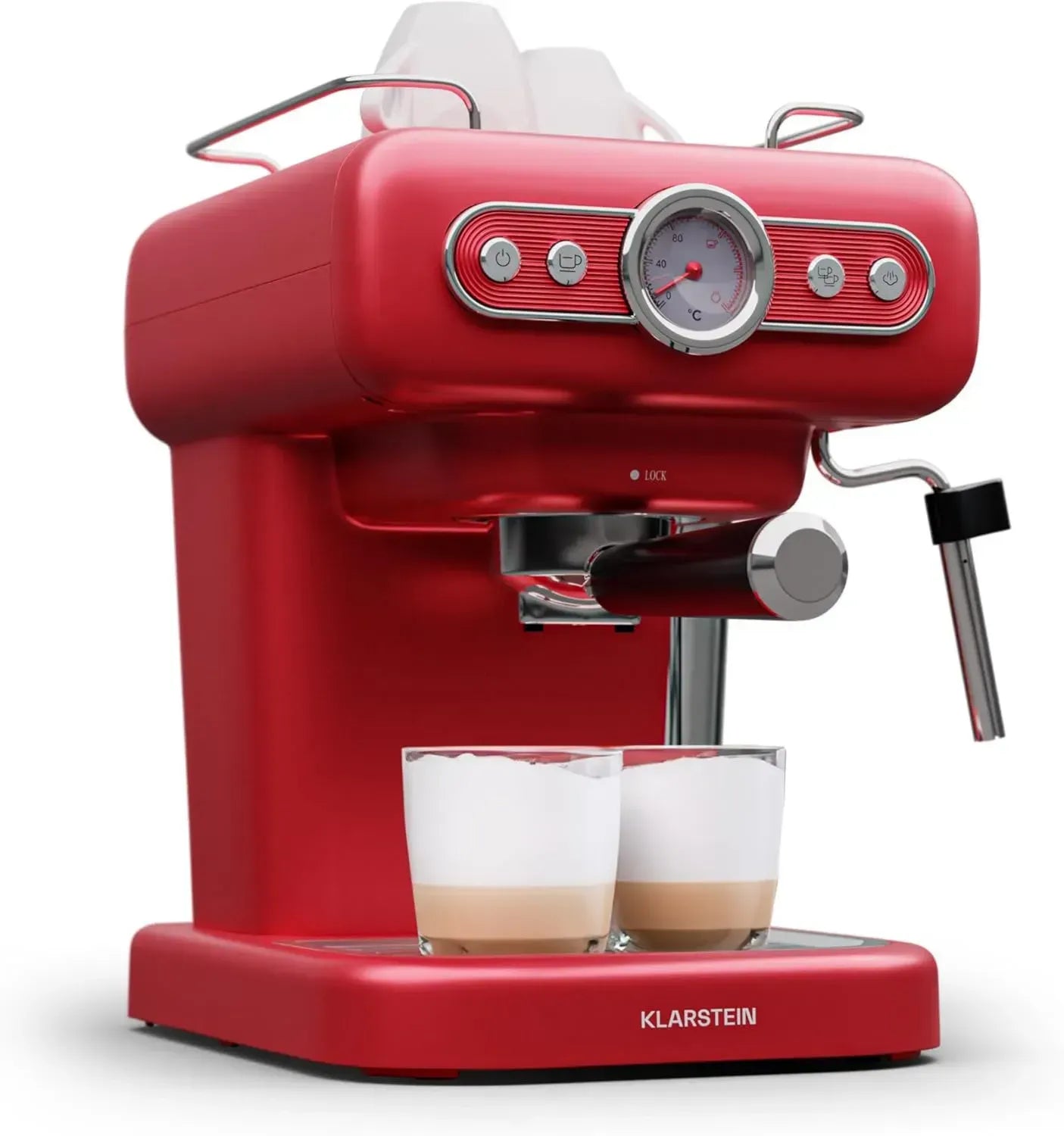 Klarstein Retro Espressomaschine mit Milchaufschäumer, 1,2L Siebträger, 950W Edelstahl für Cappuccino & Latte