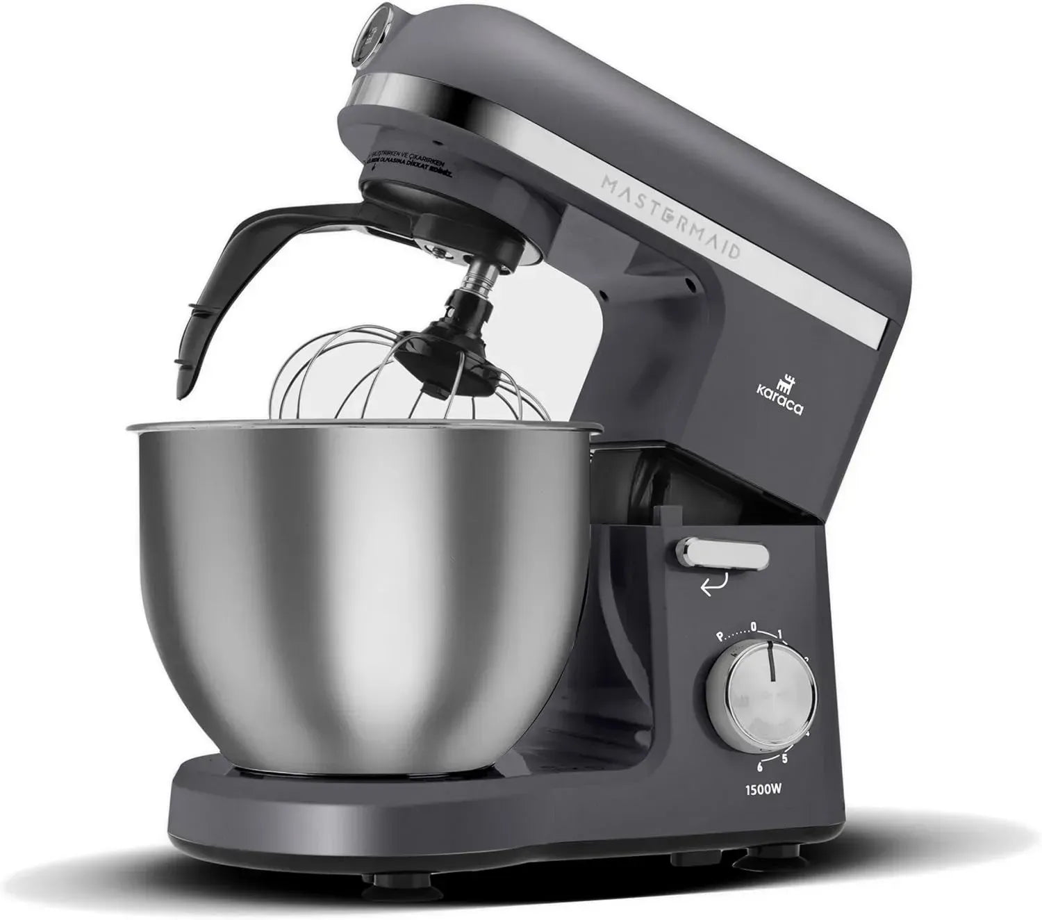 Karaca Mastermaid Chef Pro Küchenmaschine - 1500W Leistung, 5L Antihaft-Schüssel, Knethaken & Schneebesen, 6 Geschwindigkeiten, Space Grey