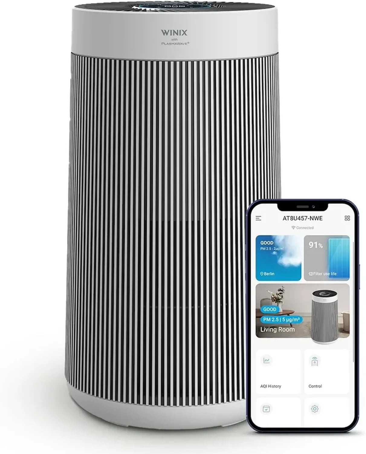 WINIX T800 HEPA Luftreiniger mit WiFi & Alexa, 99,99% Effizienz, CADR 500 m³/h für 120m² Räume, App-Steuerung, PlasmaWave für Allergiker