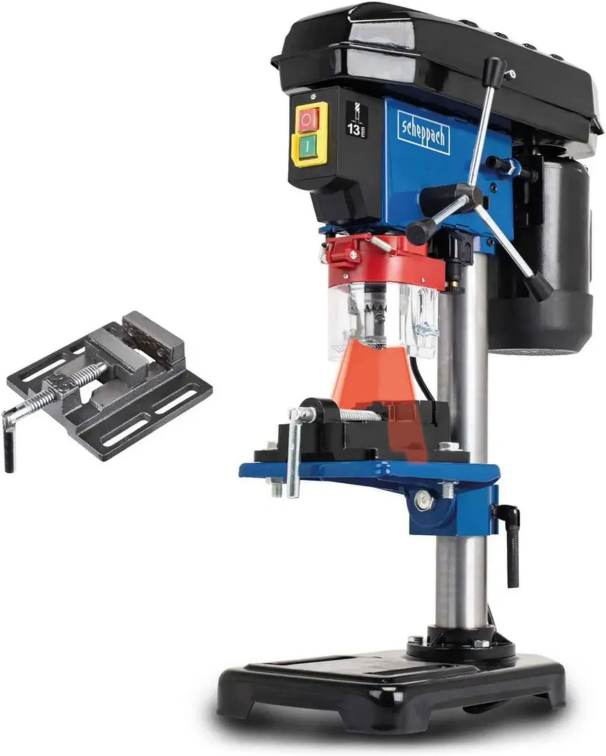 Scheppach DP16VLS Präzisions-Tischbohrmaschine mit Laser & 45° neigbarem Tisch, inkl. Schraubstock, 500W