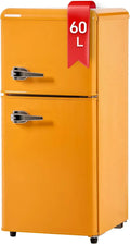 Retro-Design Kühlschrank mit Gefrierkombination, 86,8 cm Höhe, 45,5 cm Breite, 60 L Kühlvolumen, 22 L Gefriervolumen, Energieverbrauch 163 kWh/Jahr, Temperaturbereich -27°C bis 13°C, LED-Beleuchtung