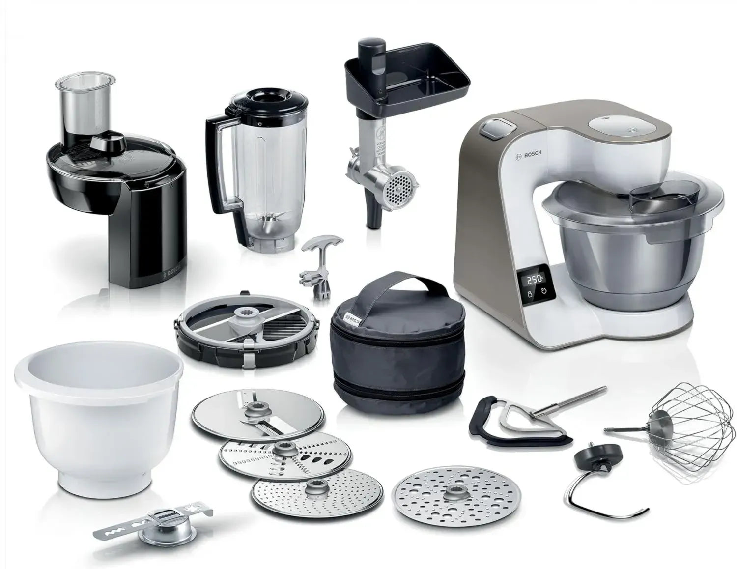 Bosch Küchenmaschine Serie 4, 1000 W, mit integrierter Waage und umfangreichem Zubehör