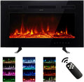 M.C.Haus Flacher Elektrokamin, leise, 12 Flammenstile, Wandmontage, Glas-Touchscreen, Fernbedienung, Kristall und Holzscheit, 76.2cm, Schwarz
