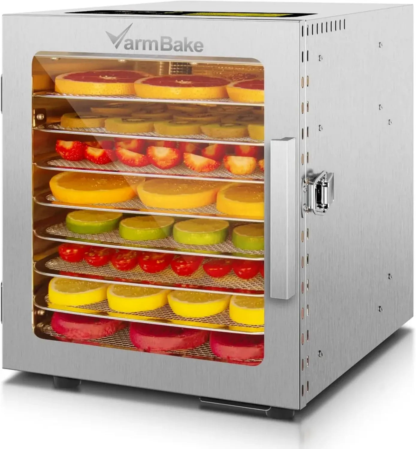 Edelstahl Dörrautomat, 8 Ebenen, 500W, Ideal für Obst, Gemüse und Fleisch, 30-90°C Temperatureinstellung