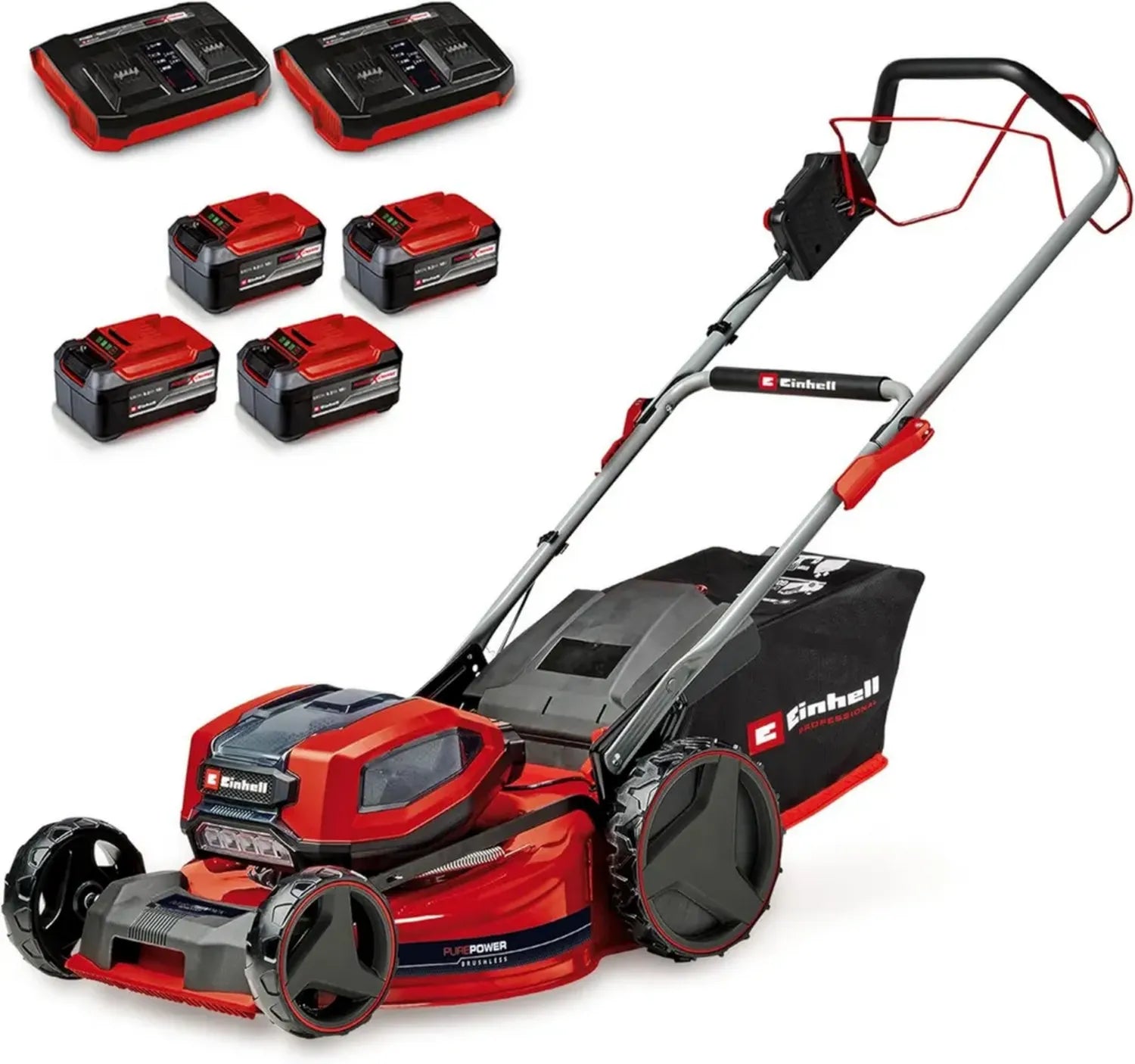Einhell Akku-Rasenmäher 36V, 52cm, bis 1200m², bürstenlos, 65L Fangkorb, mit Radantrieb und Ladezubehör