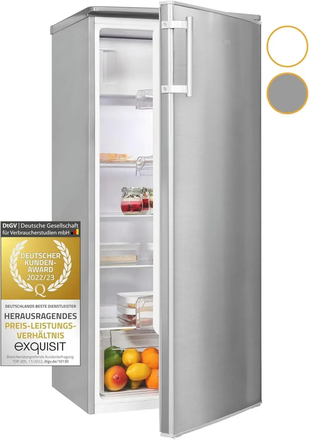 Exquisit Kühlschrank mit 190 l Nutzinhalt, Inoxoptik, Alarmfunktion und Wechselbarem Türanschlag, 55 cm Breit