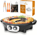 Elektrischer Tischgrill mit Hot Pot, 2200W, 2-in-1 BBQ & Fondue Set, ideal für 8 Personen
