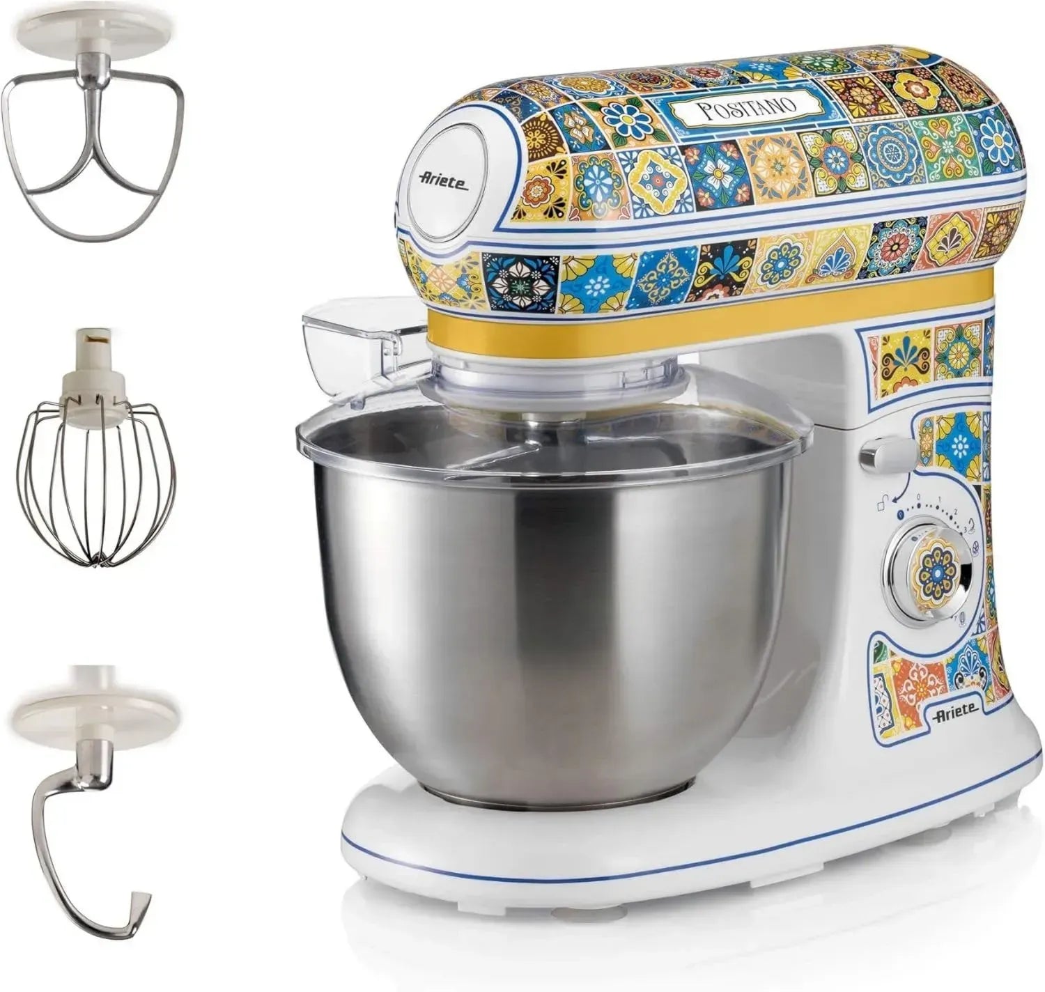 Ariete 1588 Küchenmaschine, 2400W, 5,5L Edelstahlschüssel, 7 Geschwindigkeiten, mit Spritzschutz, Mediterranes Design