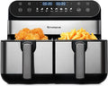 XXL Heißluftfritteuse mit Dual Zone, 10L, 2400W, LED-Touchscreen, 8 Programme, Ölfreie Doppelkammer Airfryer mit 2 Körben