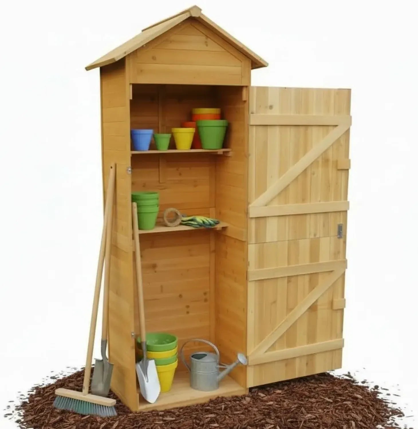 Großes Gartenschuppen-Holzhaus mit Satteldach, 79 x 49 x 190 cm
