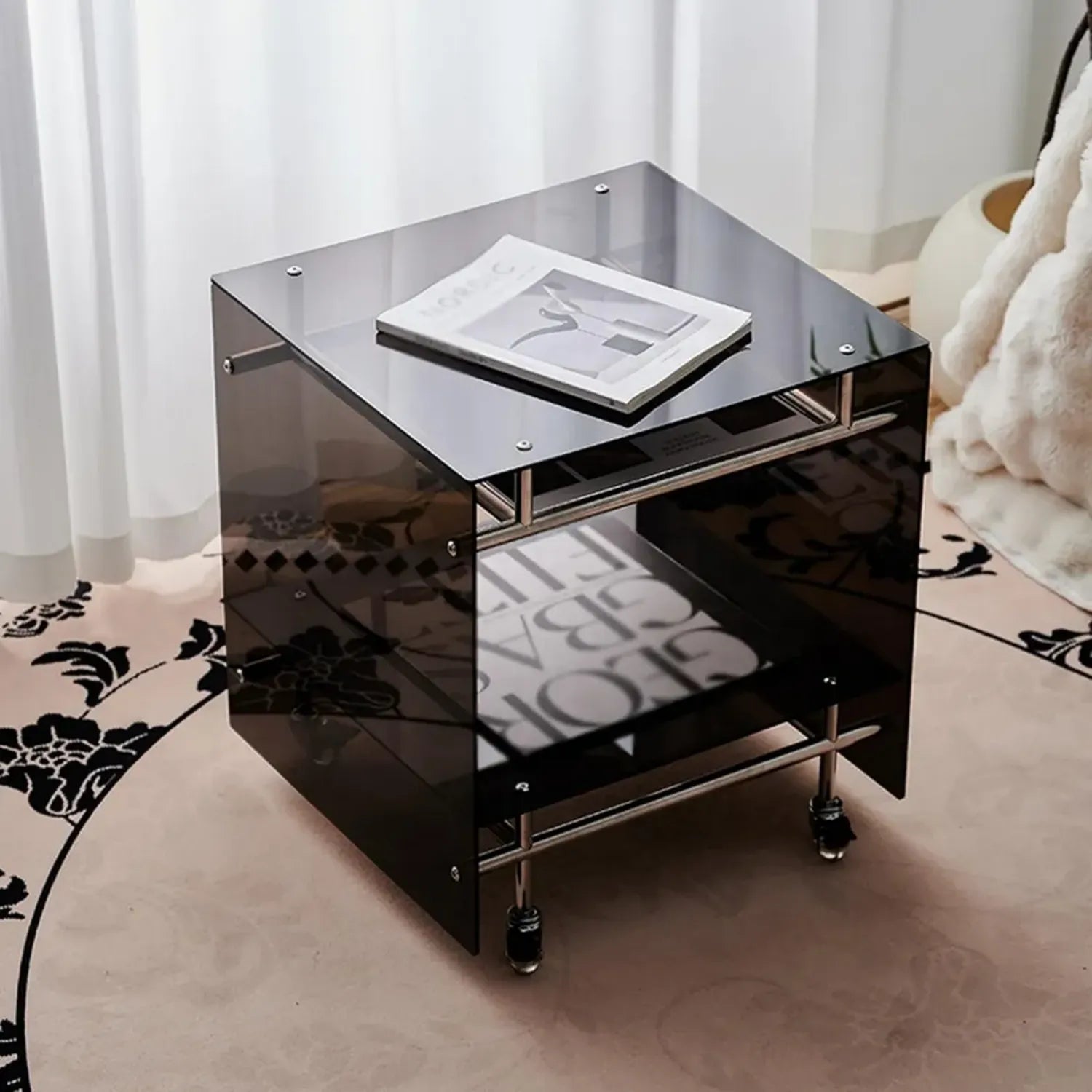 Moderner Acryl-Couchtisch in Schwarz, Kleiner Wohnzimmertisch, Minimalistisches Design