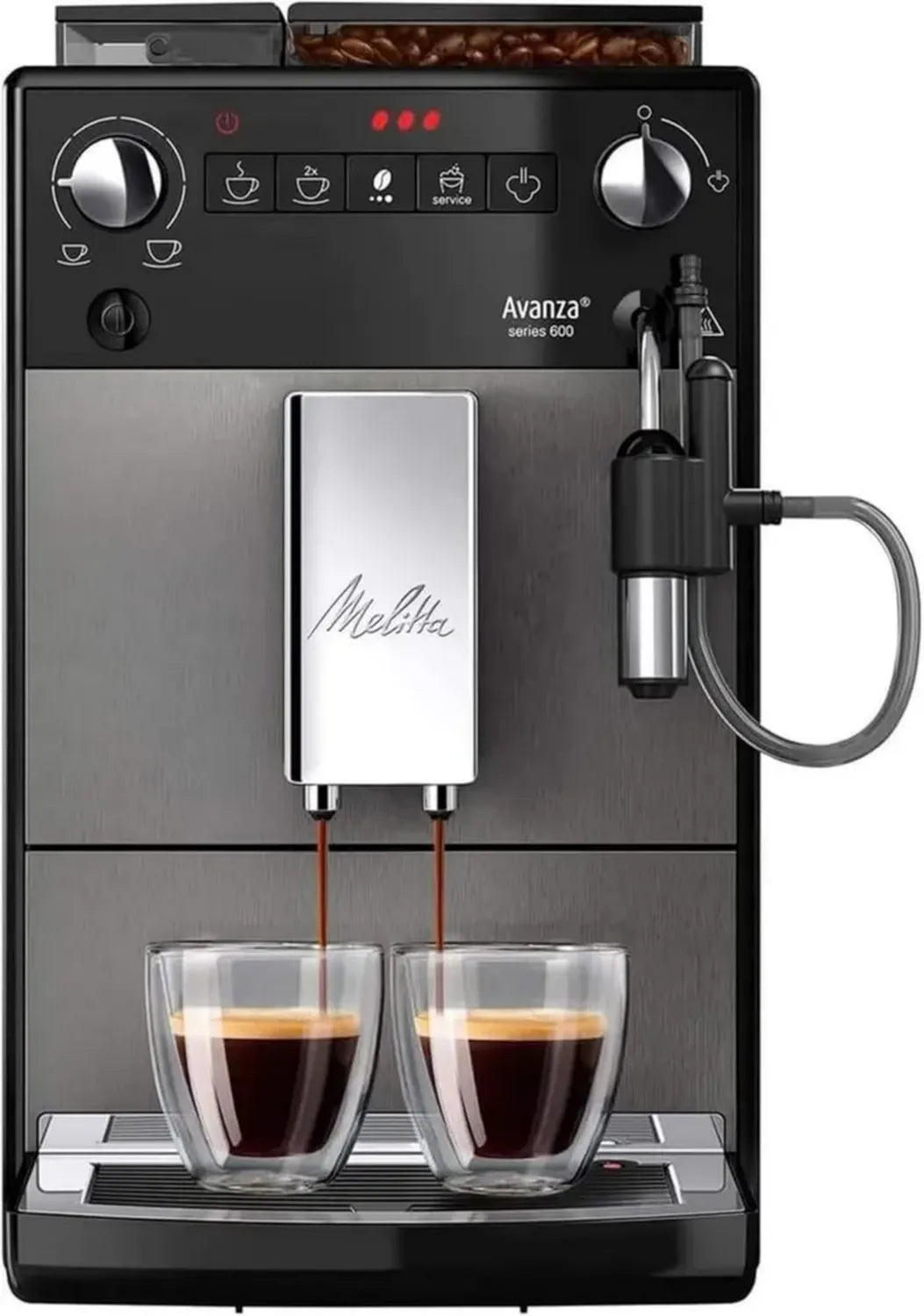 Melitta Avanza Kaffeevollautomat - Integriertes Milchsystem, Mahlwerk & 1,5 l Wassertank für Cappuccino & Espresso, Farbe: Mystic Titan