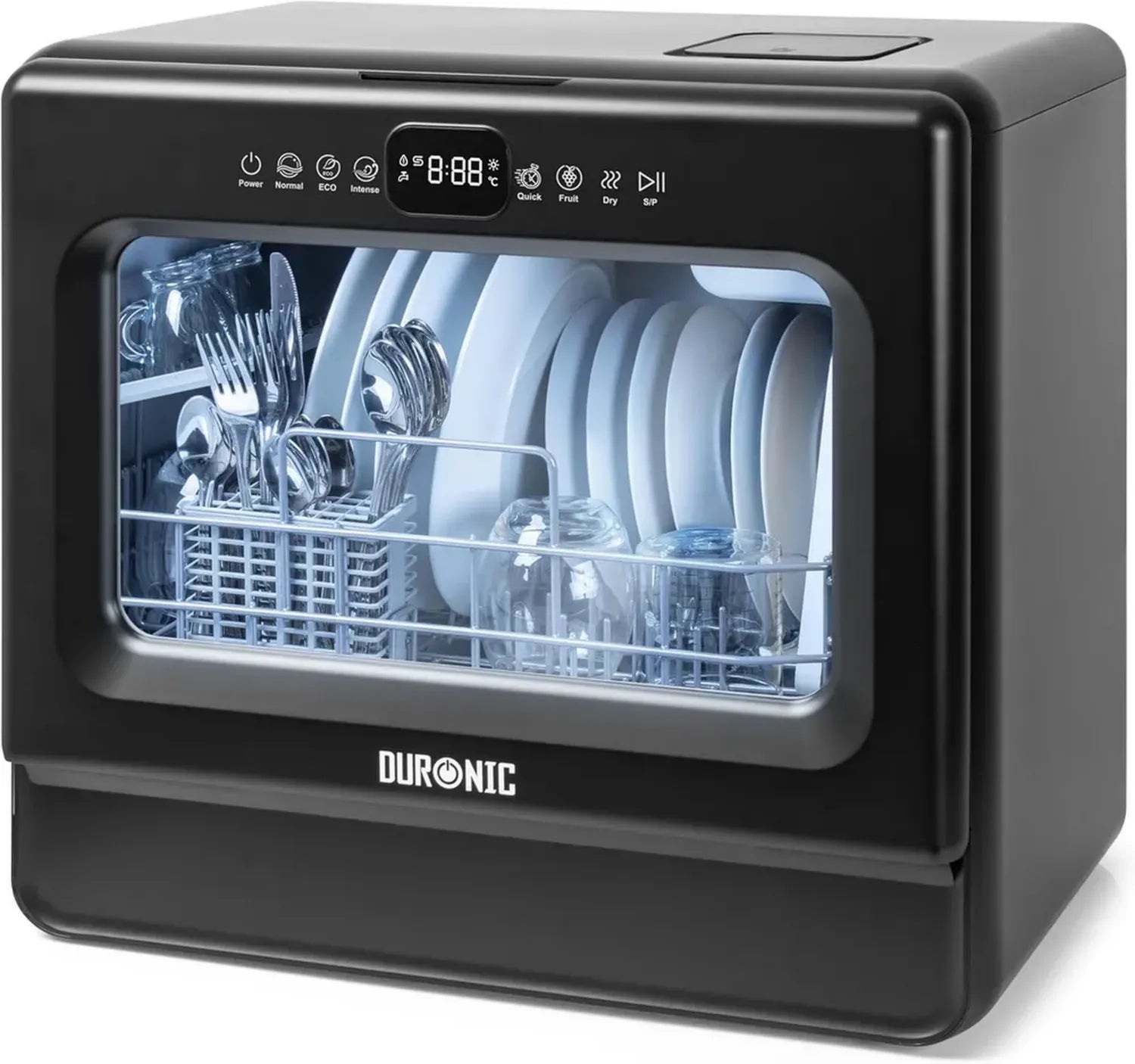 Duronic DW10 BK Kompakte Tischgeschirrspülmaschine für 6 Personen, integrierter 5-Liter-Wassertank, 6 Programme für Singles