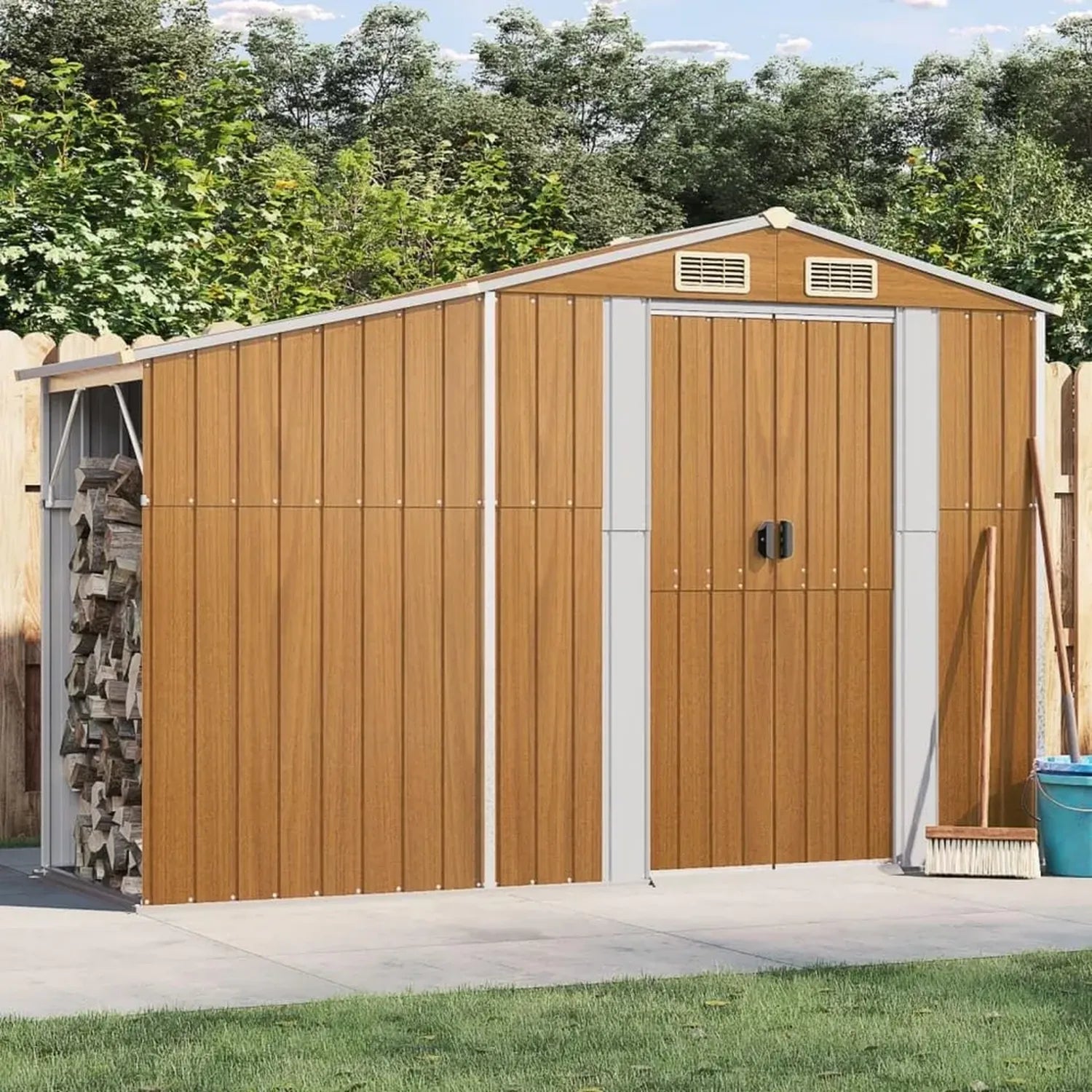 Metallgerätehaus 277x93x179 cm aus Verzinktem Stahl für Garten und Fahrrad