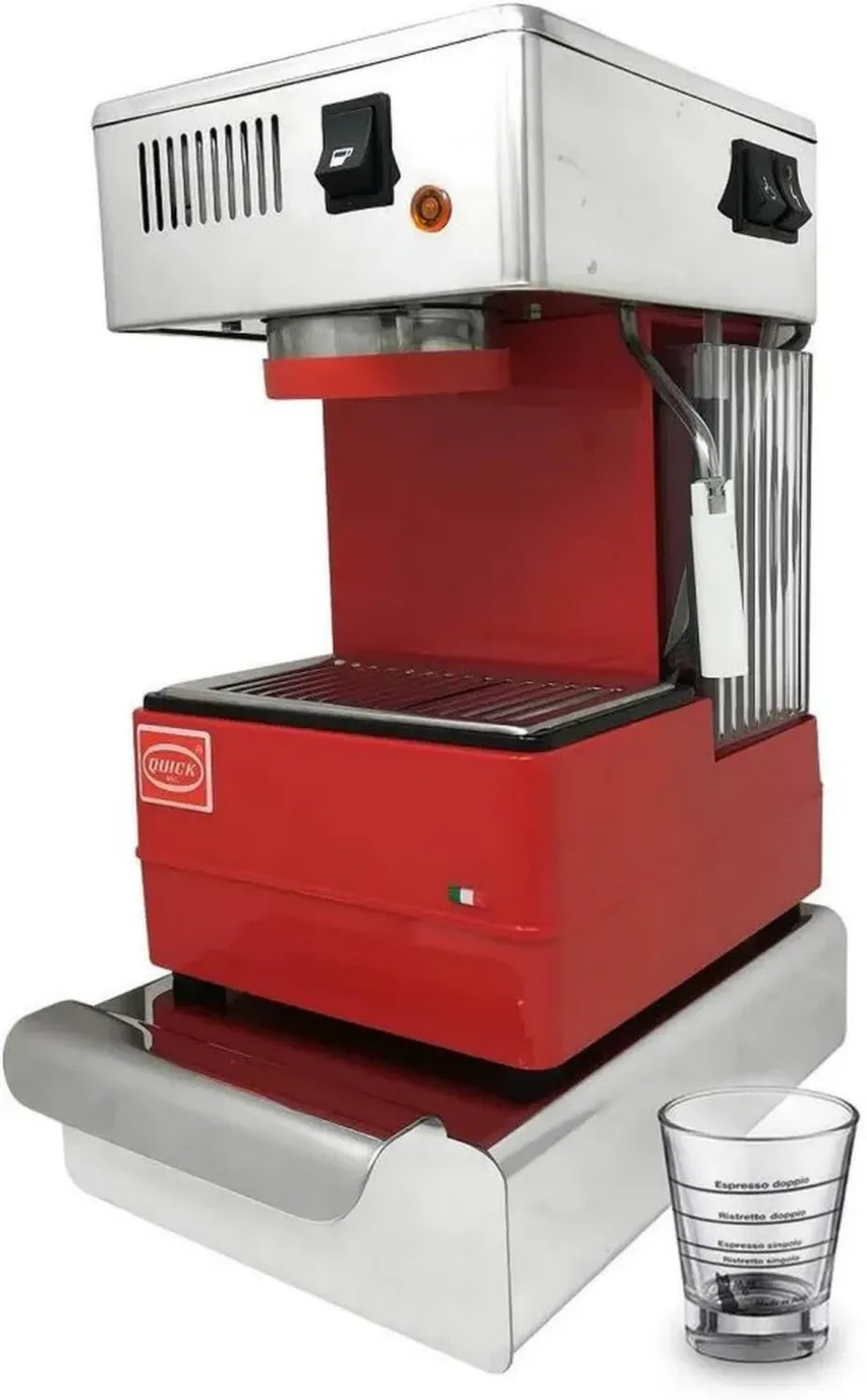 Espressomaschinen-Set Quick Mill 0820 Rot mit Edelstahlschublade und 6 Glastassen