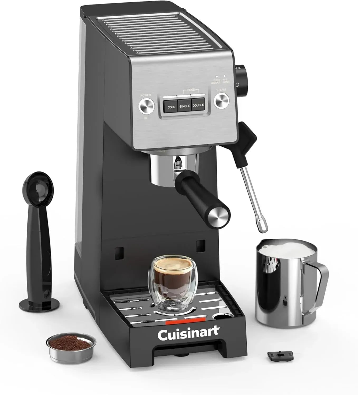 Cuisinart Espressomaschine mit Milchaufschäumer | 15 Bar Druck | Für Espresso, Americano & Cold Brew | Kompakt & Reisebecher-freundlich | 1,5L Edelstahl-Tank