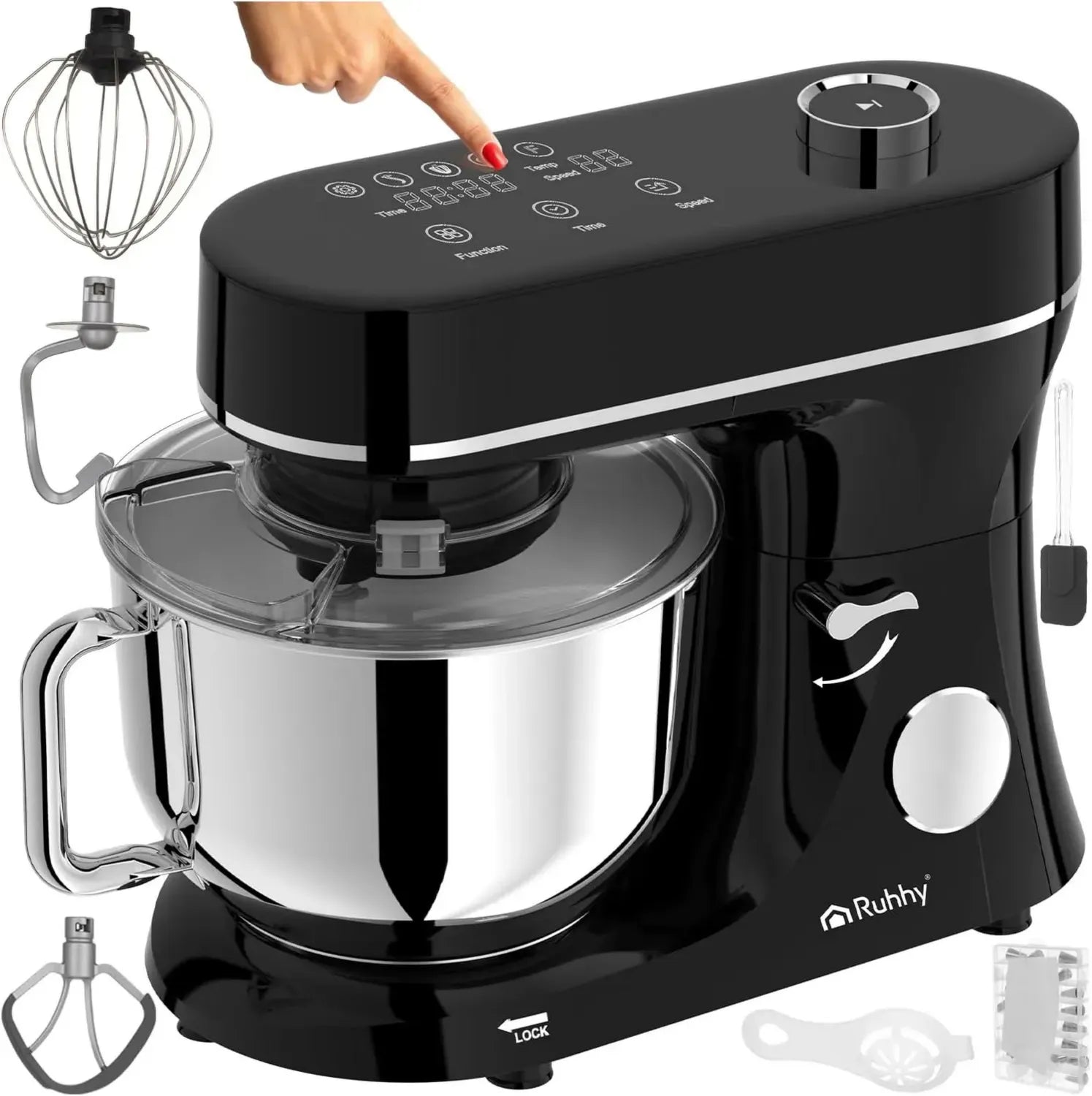 Multifunktionale Küchenmaschine 5,8 L – 2000W Rührgerät mit Touchdisplay & 11 Stufen – Schwarz/Silber