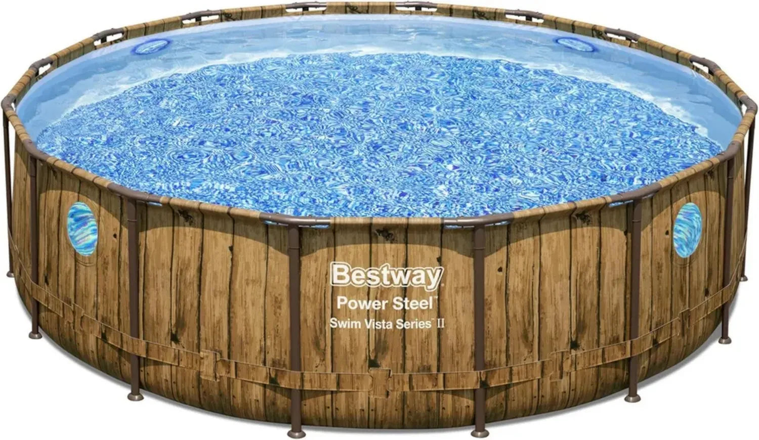 Bestway Power Steel Pool Rund 488x122 cm, Pinienholz-Design