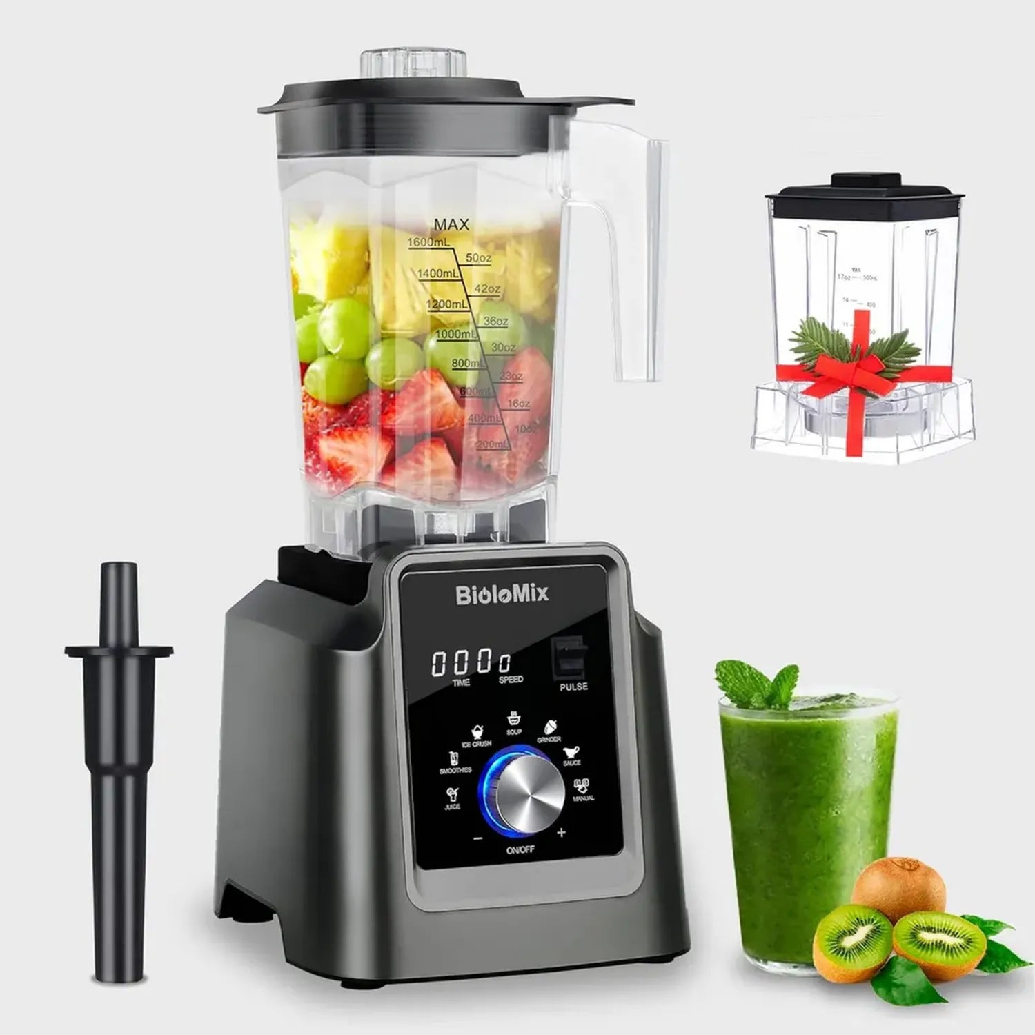 BioloMix Profi-Standmixer 2200W, 2L BPA-freier Behälter, Selbstreinigung, ideal für Smoothies