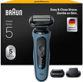 Braun Series 5 Herrenrasierer - Kabellos, Nass & Trocken, 50 Min. Laufzeit, inkl. 2 Aufsätze, Wasserdicht, Made in Germany, Azurblau