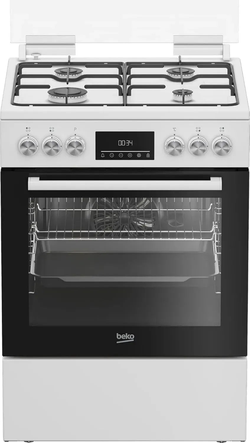 Beko Freistehender Herd mit Gas-Kochfeld, 72 l Volumen, 4 Kochzonen, 8 Funktionen, Weiß