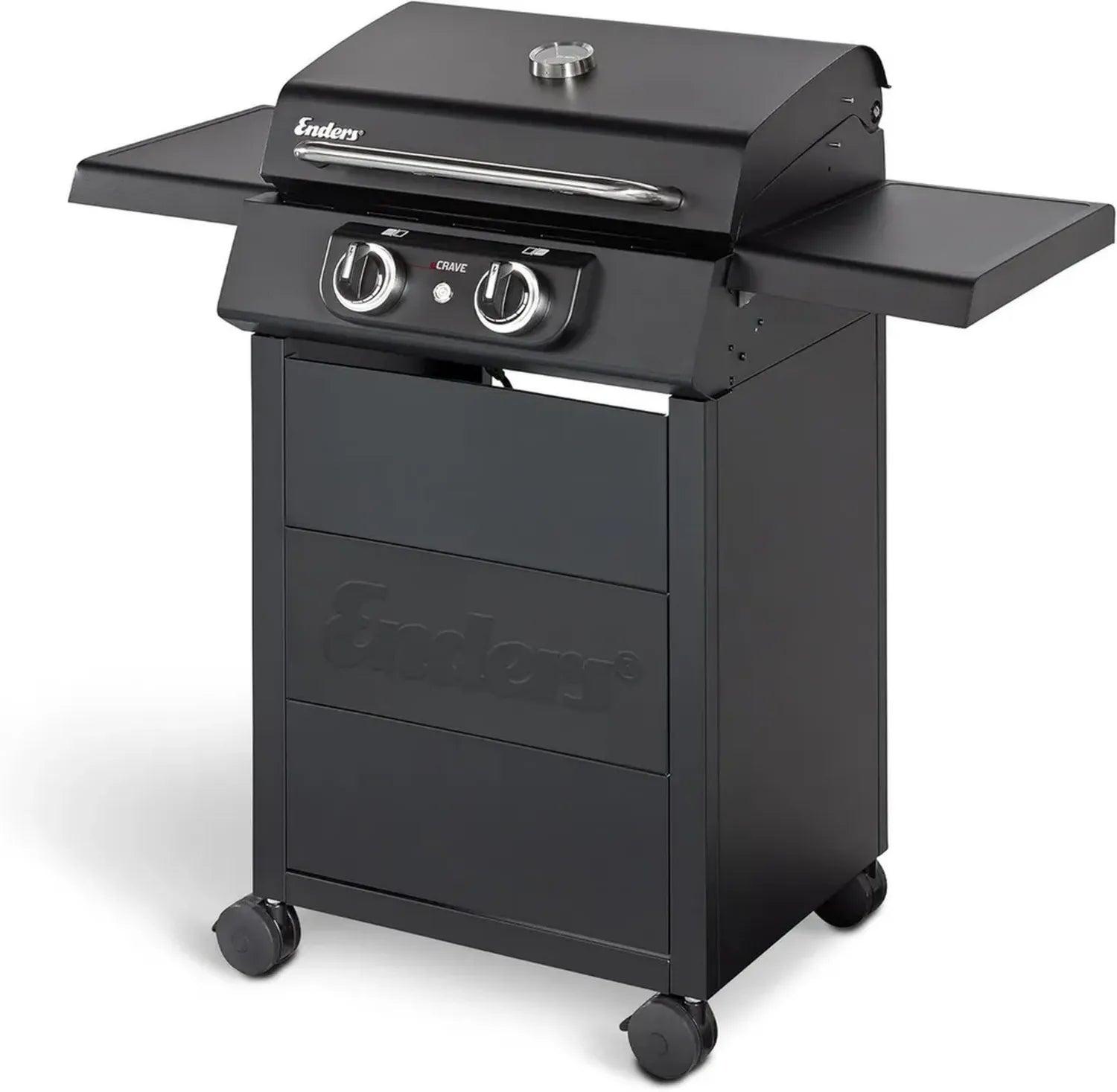 Enders Elektrogrill eCRAVE 2 mit Gussrost und Grillwagen, einfache Reinigung, 2 starke Heizelemente, stabile Haube mit Thermometer