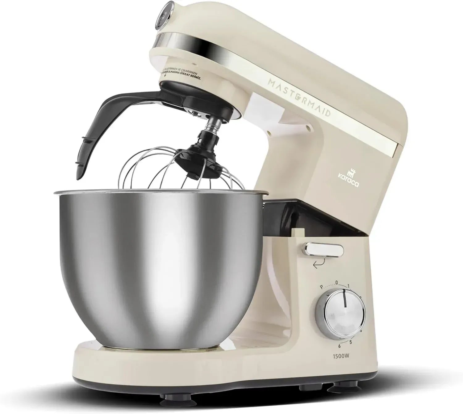 Karaca Mastermaid Chef Pro Küchenmaschine 1500W, Soft Cream, 5L, vielseitiger Mixer mit Geschwindigkeitsregulierung, Knethaken und Rührfunktionen