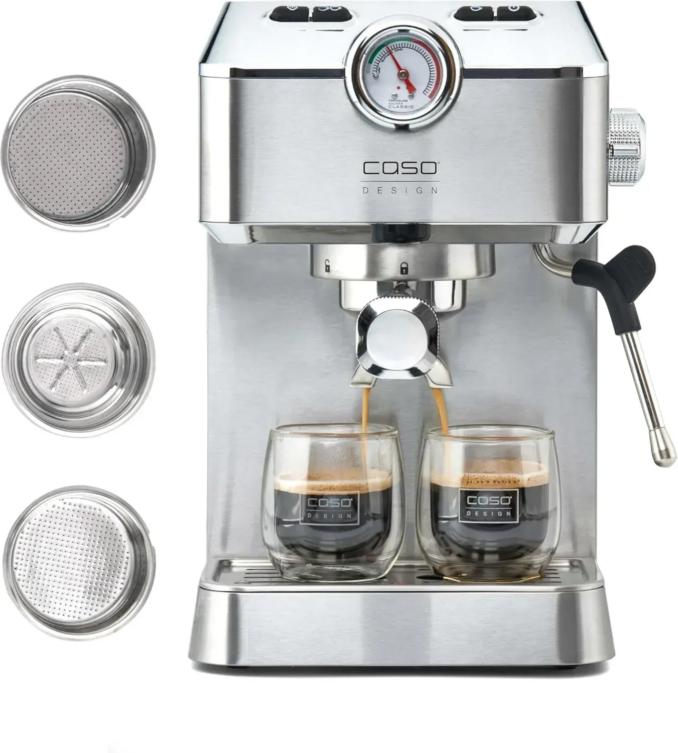 CASO Espressomaschine Edelstahl - 19 Bar Pumpe, Milchaufschäumer, Kaffeepulver & ESE Pads geeignet