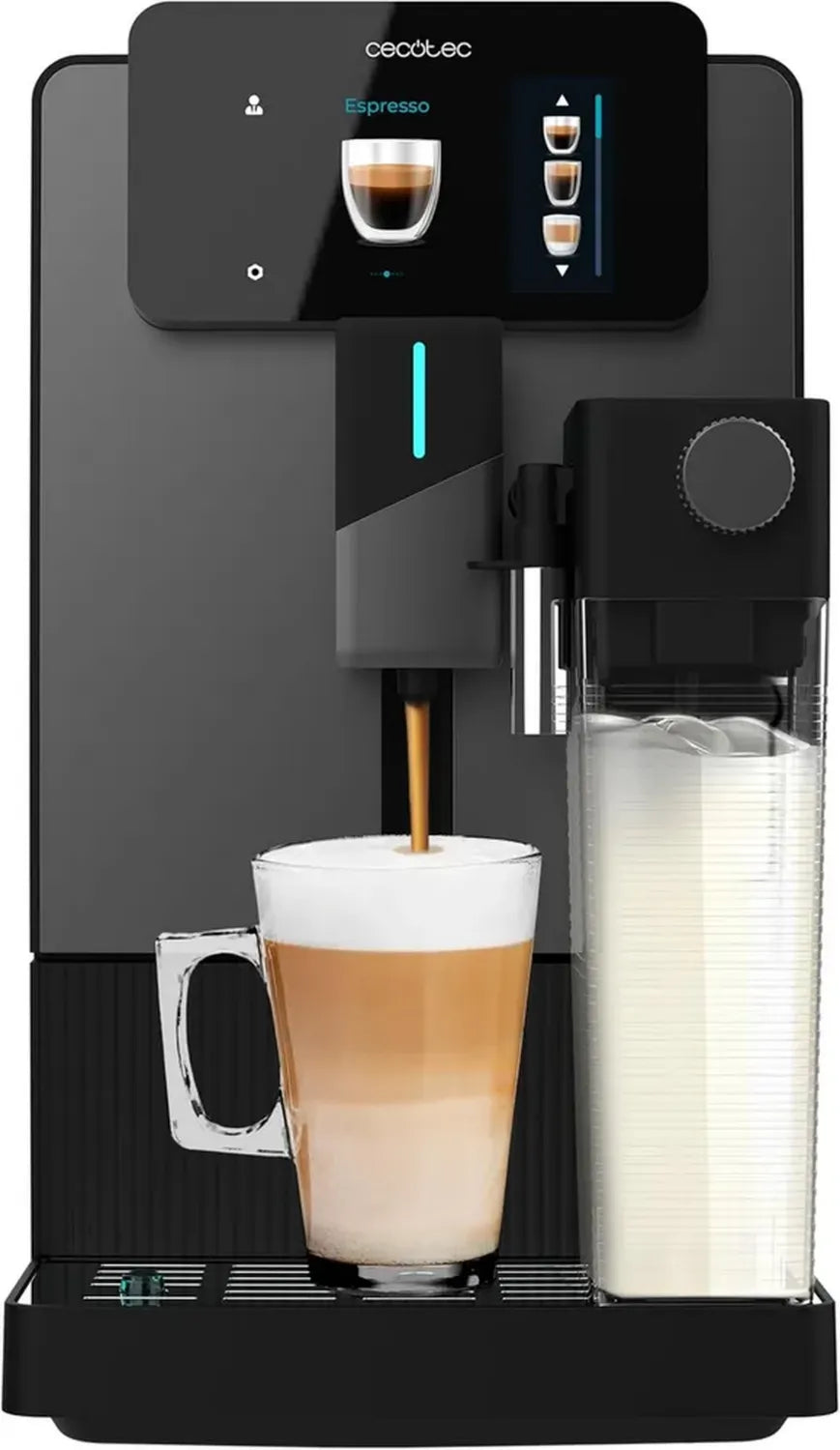 Cecotec Kaffeevollautomat Cremmaet Latte Touch, 19 Bar, Thermoblock, 12 Programme, 4 Benutzerprofile, 1,1L Wassertank, 400ml Milchbehälter, TFT-Display, Kegelmahlwerk, Selbstreinigung, Höhenverstellbar