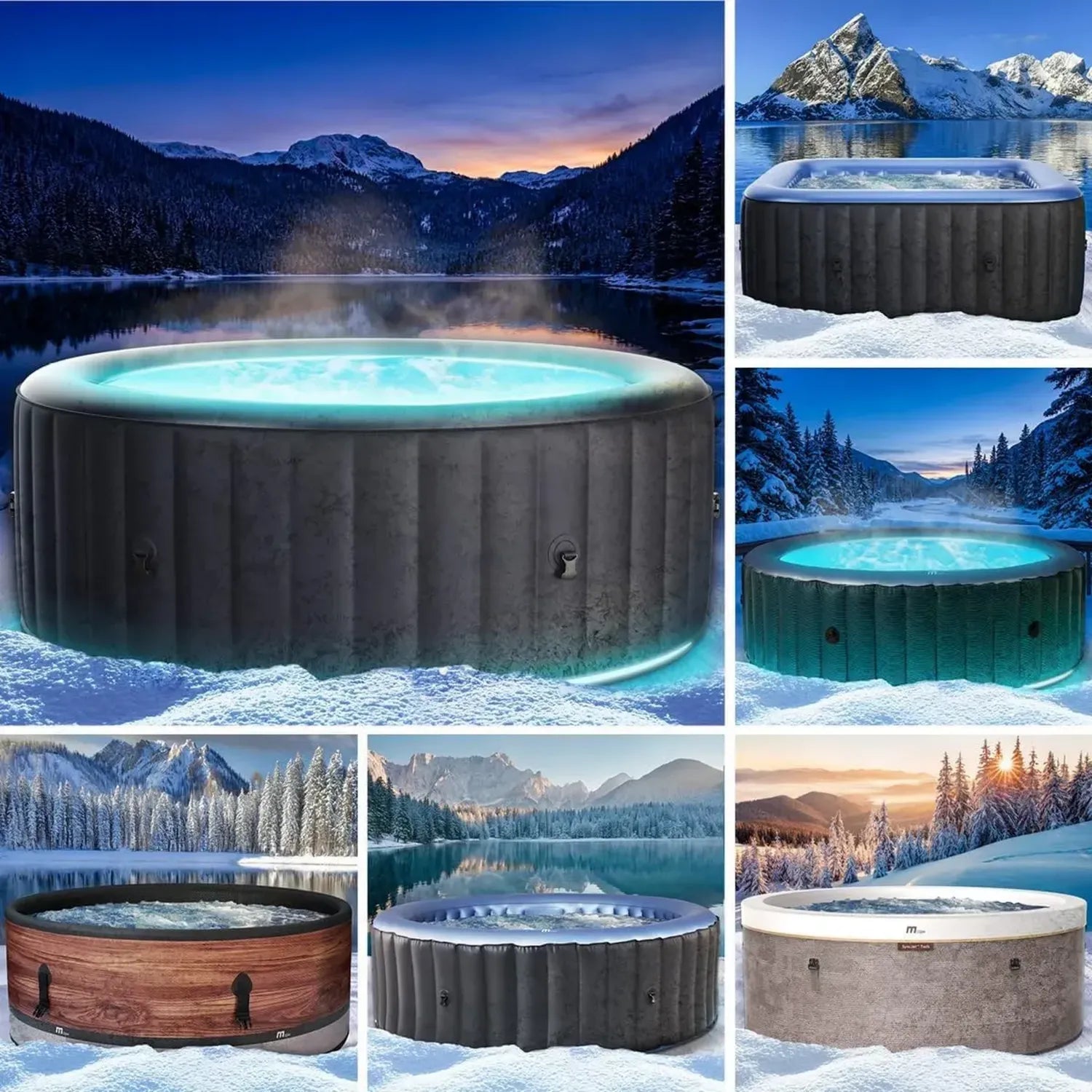 BRAST Aufblasbarer Whirlpool für 4-8 Personen, rund und eckig, Ø 125-224 cm, mit 144 Massagedüsen, inkl. Abdeckung und Timer