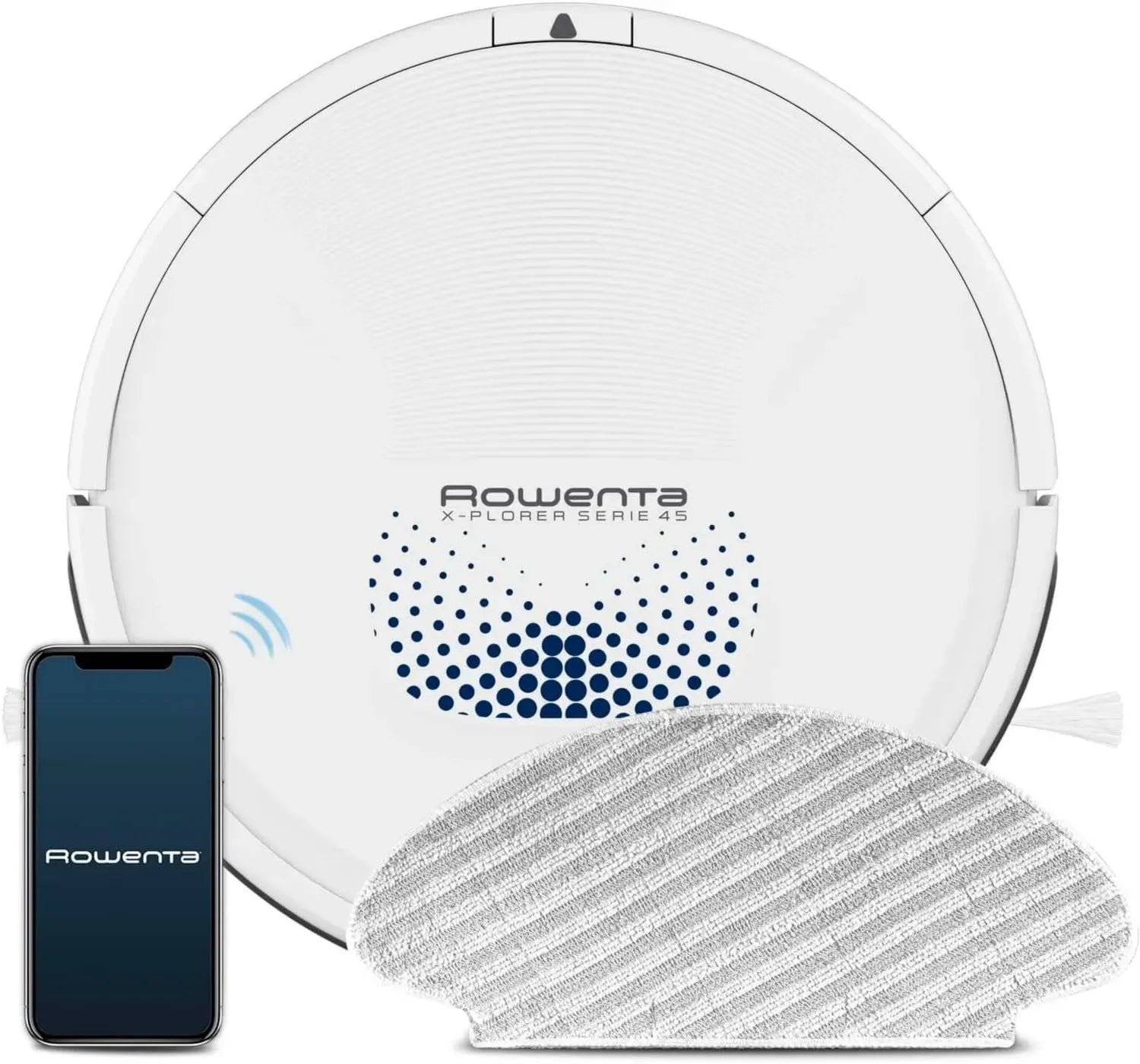 Rowenta X-Plorer Serie 45 AQUA Staubsaugerroboter, App-gesteuerte Navigation, Saugen und Wischen, 150 Minuten Laufzeit, ideal für 90m², weiß