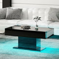 Moderner Couchtisch mit LED-Beleuchtung, Hochglanz, 110x55x50 cm, Schwarz