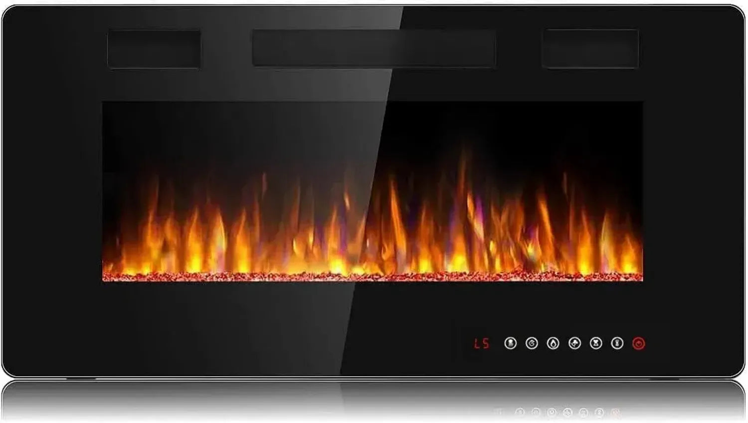 Waleaf 91 cm Elektrokamin mit 3D-Flammeneffekt, 12 Farben, Fernbedienung, Einbau- & Wandkamin, 1500W, Schwarz