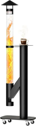 Mobiler Edelstahl-Terrassenheizer mit Rollen – Feuersäule und Pelletfackel für stilvollen Outdoor-Einsatz
