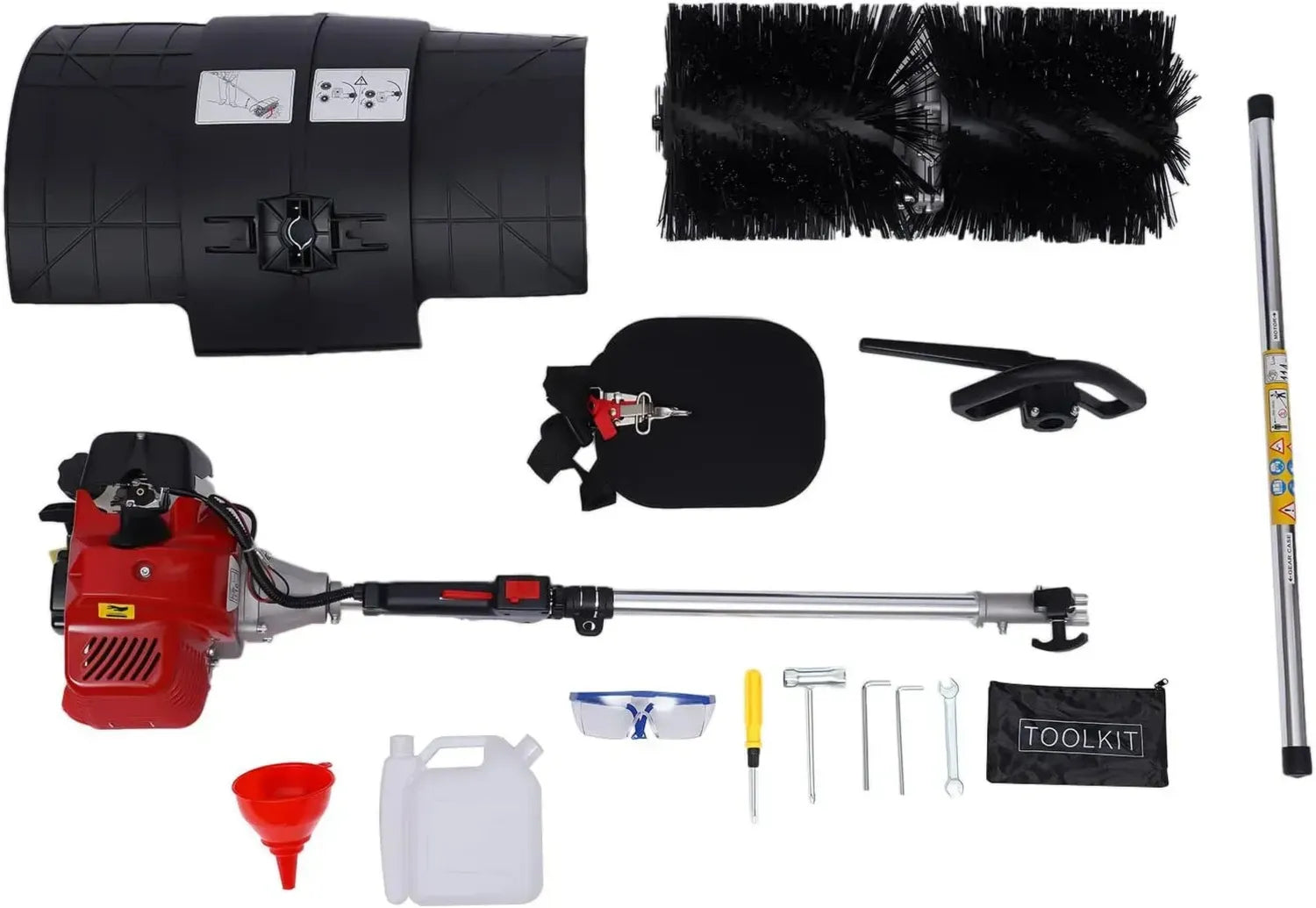 Benzinbetriebener Kehrbesen mit Schneeräumer und Schneefräse, Handkehrmaschine mit Fahrgestell und luftgekühltem EPA-Motor
