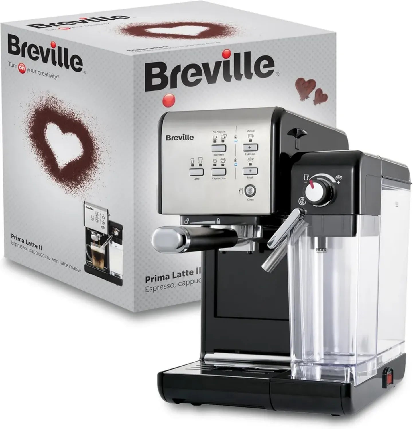 Breville Prima Latte II: Espressomaschine mit 15-Bar-Pumpe und Milchaufschäumer, Silber